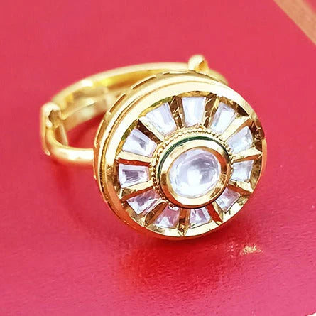 Exquisite Gold Plated Royal Kundan Beaded Ring - Elegant Indian Jewelry for Women | Perfect for Weddings, Parties & Special Occasions