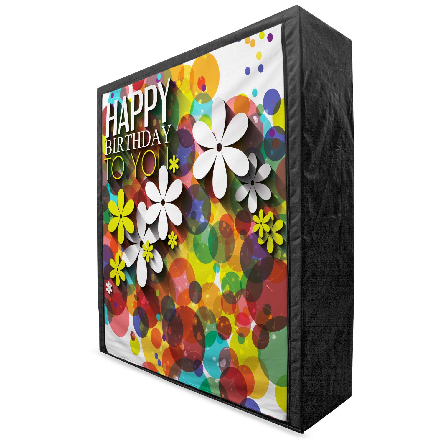 Ambesonne Birthday Portable Fabric Wardrobe - Floral Daisy Polka Dot Feminine Design Clothing Organizer with Shelves, 59 Inch Multicolor - Perfect for Bedroom Closet Storage, Travel & Guest Room Organization