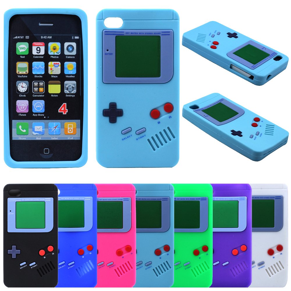 Retro Game Boy Silicone Case for Apple iPhone 4S/4 - Soft Rubber Gel Shockproof Cover with 3D Design (Turquoise) | Perfect for Gaming Enthusiasts & Vintage Lovers