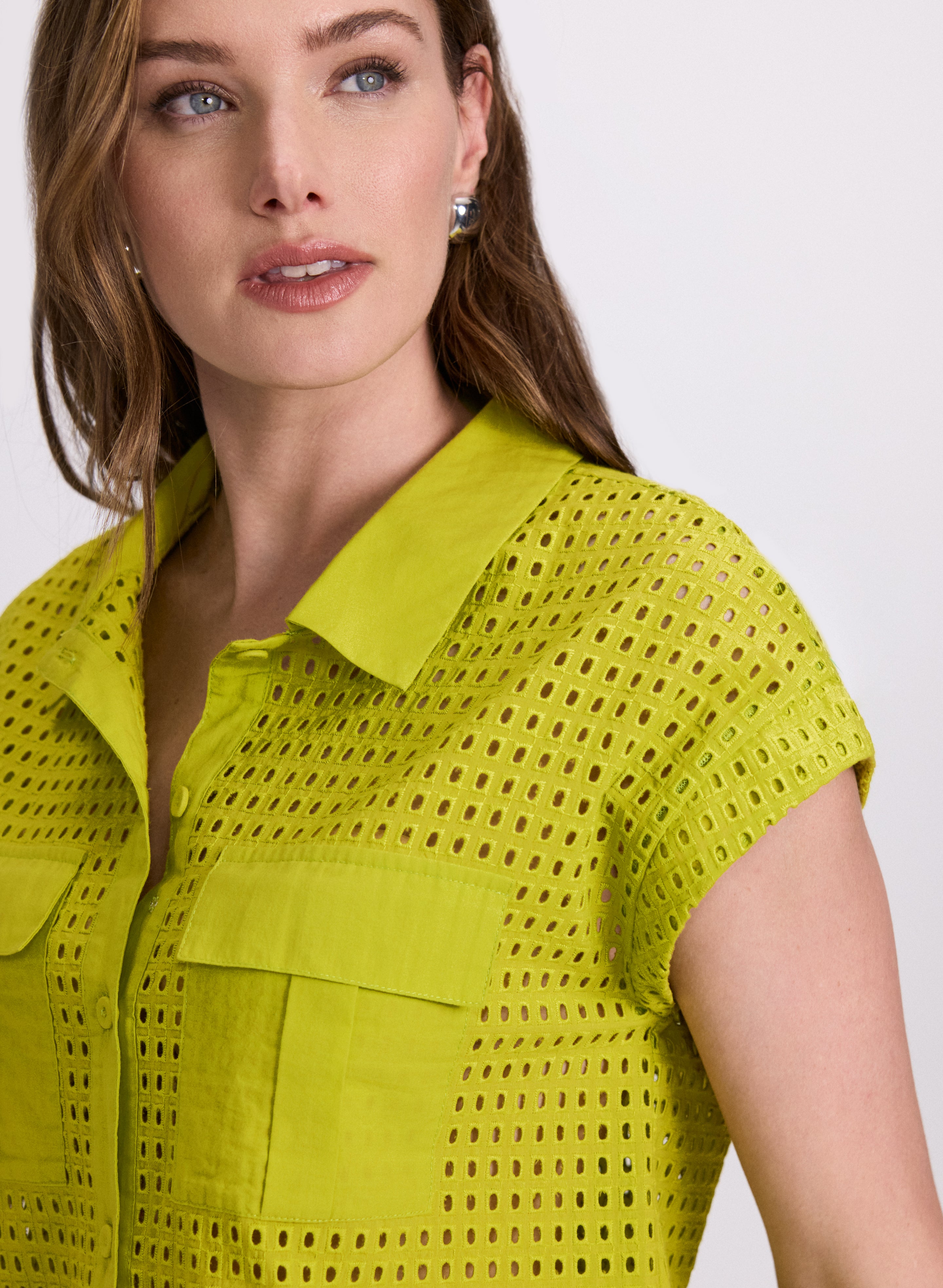 Stylish Eyelet Button Down Blouse for Women - Breathable Summer Office & Casual Wear