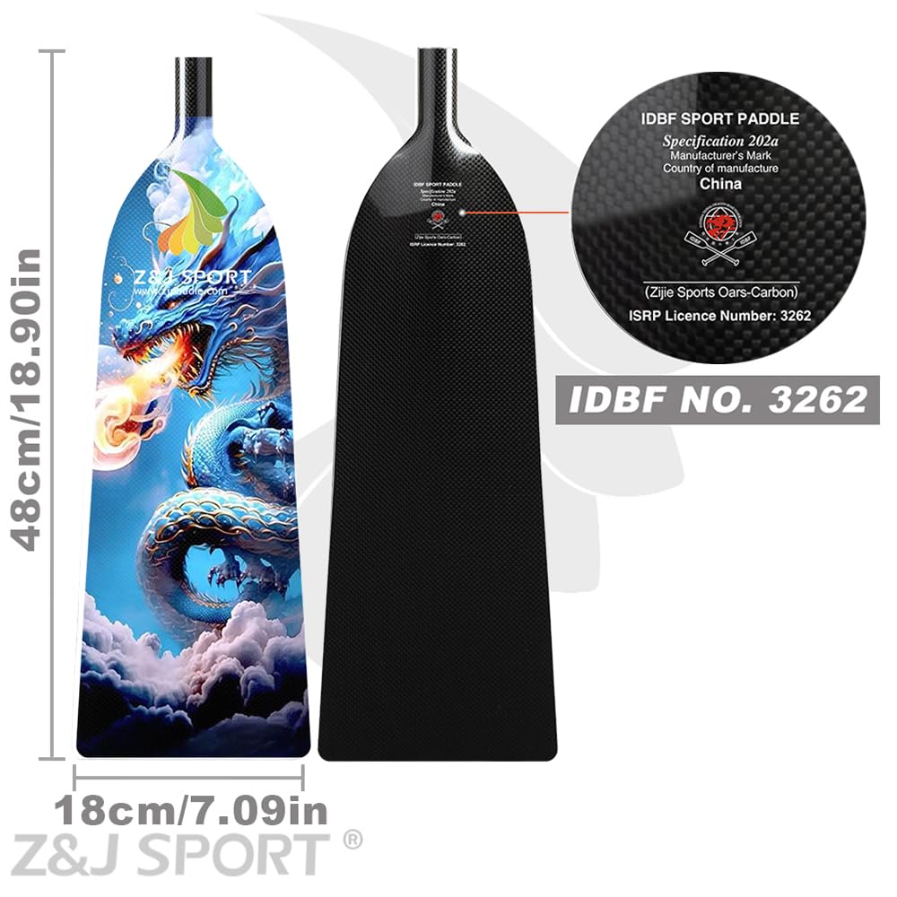 Z&J SPORT IDBF Approved Carbon Fiber Adjustable Dragon Boat Paddle with Dragon Graphic & T-Handle - Perfect for Competitive Racing & Team Training