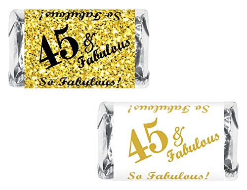 45 & Fabulous Mini Candy Bar Wrappers (Set of 60) - Birthday Party Favors, Baby Shower Decorations - DIY Mini Chocolate Bar Labels - Made in USA - Perfect for Celebrations, Gift Wrapping & Sweet Table Displays