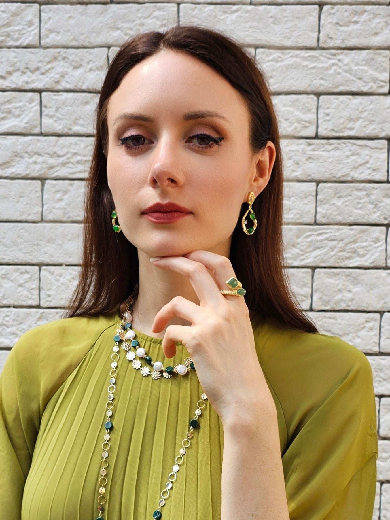 Green Agate Statement Dangle Earrings for Women - Elegant Bohemian Jewelry for Party, Wedding & Everyday Wear (PE045)