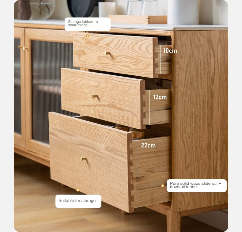 Solid Oak Wood Sideboard Buffet Cabinet - Rustic Dining Room Storage for Dishes, Linens & Entertaining Essentials