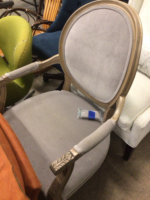 Elegant Oval Back Wood & Fabric Arm Chair - Comfortable Upholstered Dining or Living Room Accent Chair for Home & Office