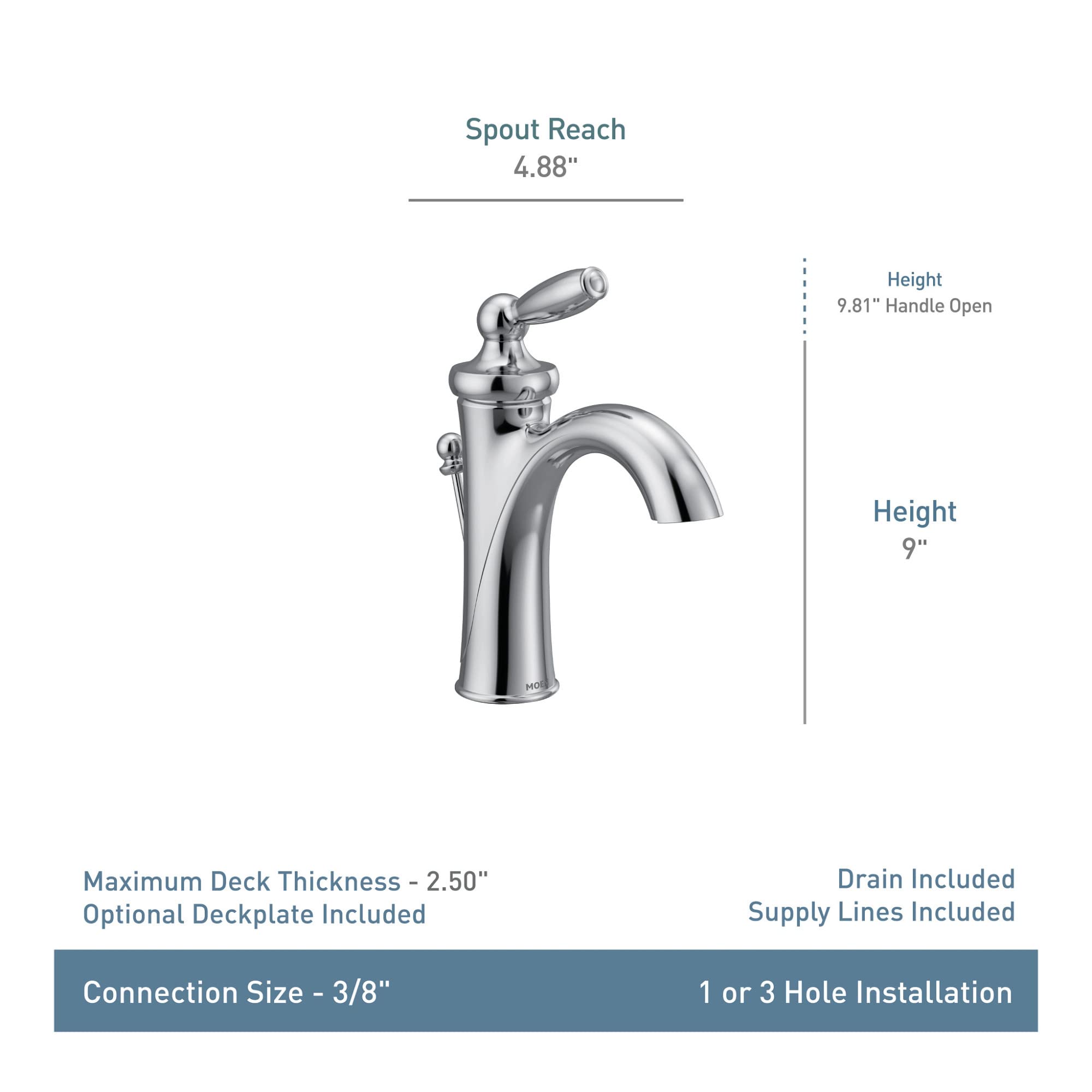 Moen Brantford Oil-Rubbed Bronze Single Handle Traditional Low-Arc Bathroom Sink Faucet with Deck Plate & Vessel Sink Extension Kit - 6600ORB - Perfect for Modern & Classic Bathroom Vanities, Powder Rooms & Vessel Sinks
