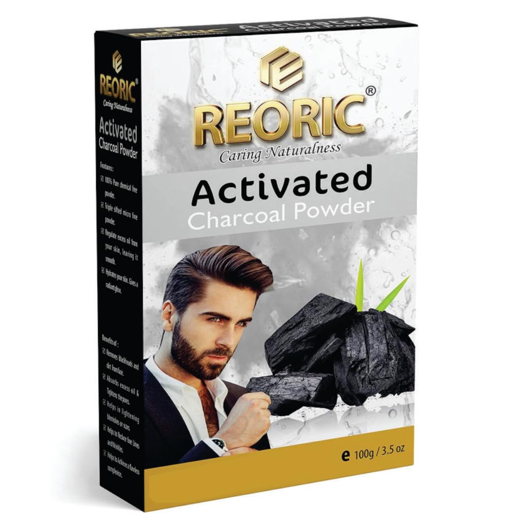 Reoric Activated Charcoal Powder for Face Mask - 100% Natural Coconut Charcoal Face Pack (100g) | Deep Cleansing, Blackhead Removal & Skin Detox | Perfect for Spa Day, Acne Treatment & Skincare Routine