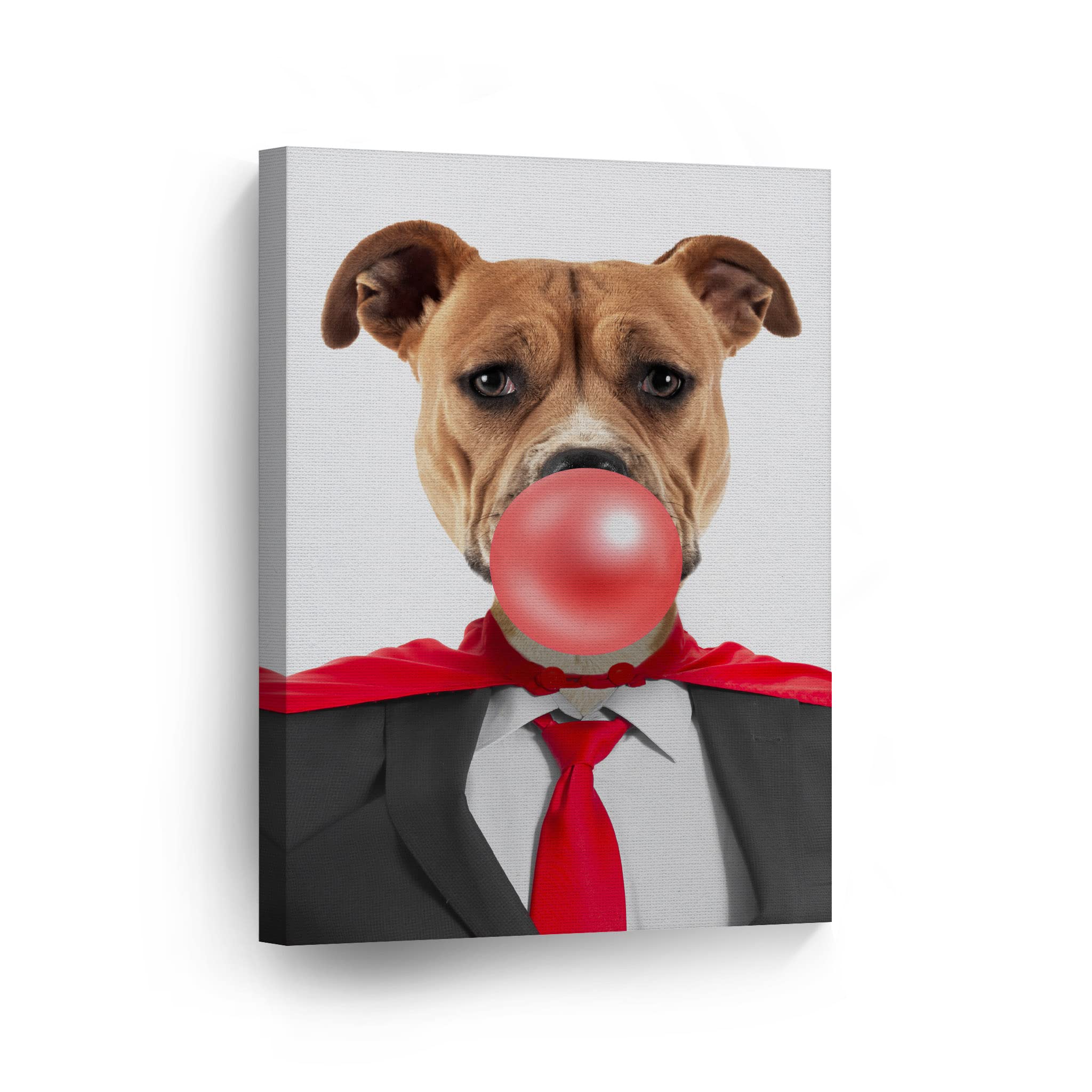 Staffordshire Bull Terrier Superhero Dog Chewing Gum Canvas Wall Art Print - 22x15 Inch Pet Lover Gift for Dog Owners, Animal Themed Living Room, Bedroom & Nursery Decor - Perfect for Home, Office & Kids Room