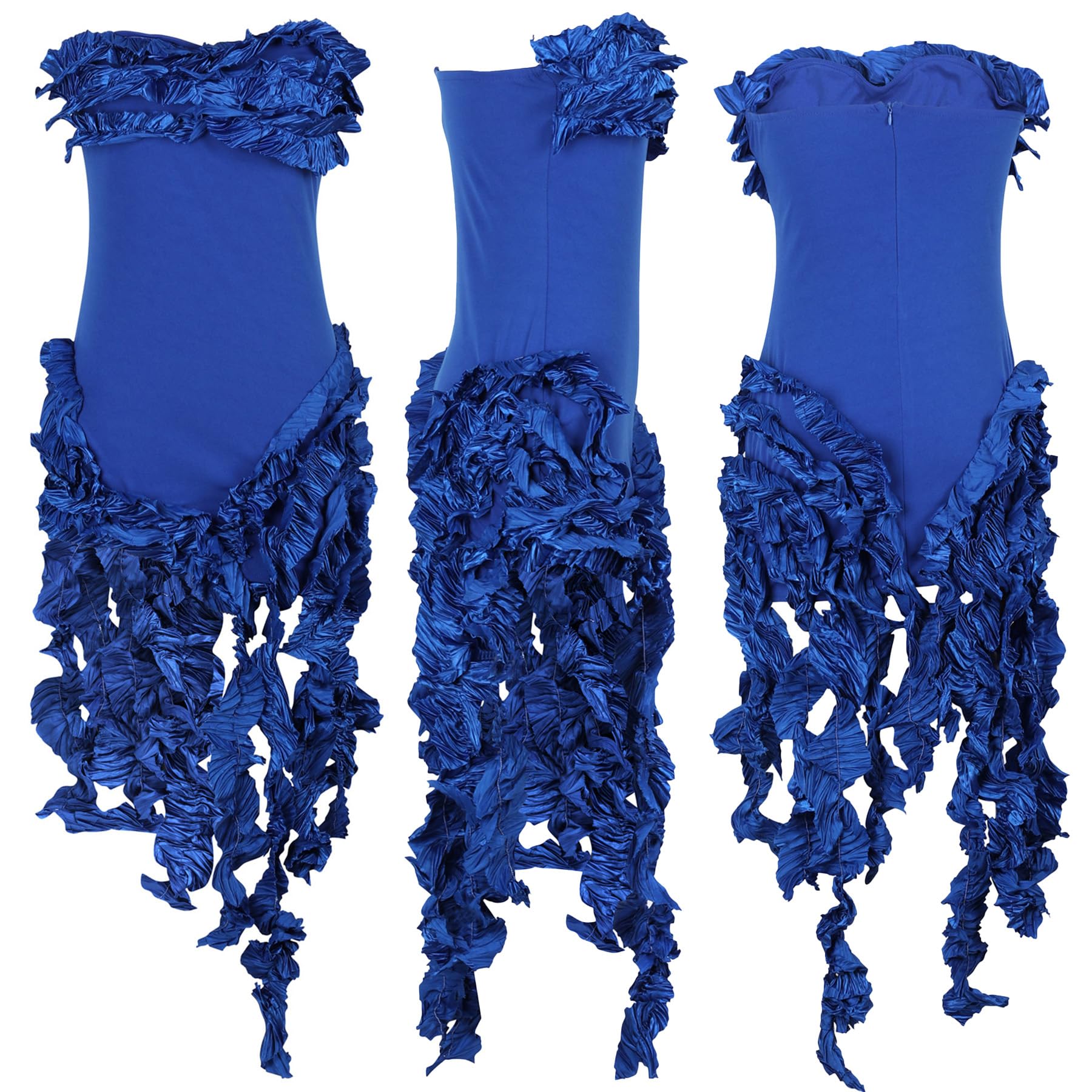 Sexy Women's Ruffle Bodycon Strapless Dress with Tassels & High Slit - Elegant Midi Tube Dress for Summer Parties, Prom Night, Date Night & Club Wear