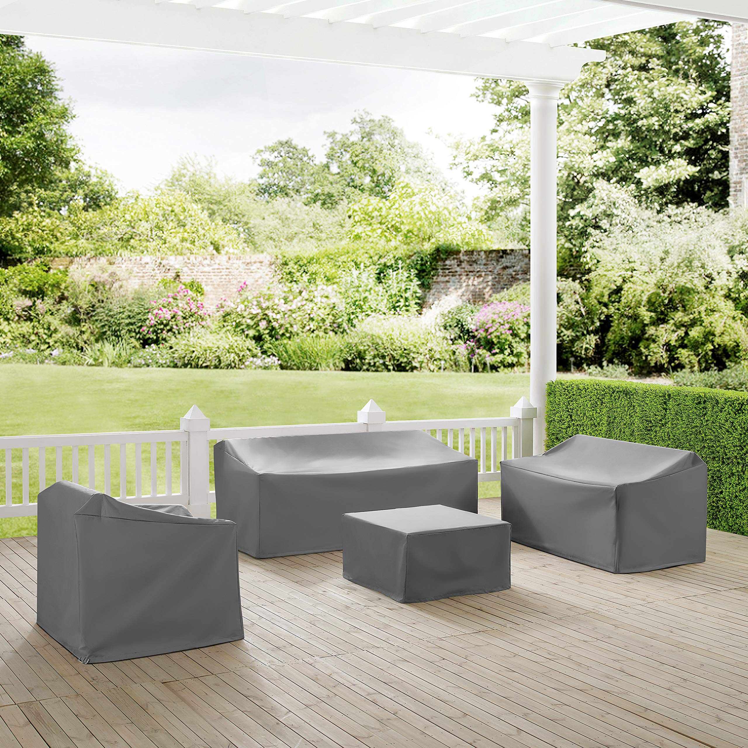 Crosley Waterproof 4-Piece Outdoor Patio Furniture Cover Set for Sectional Sofas - Gray - All Weather Protection for Backyard, Deck & Garden Furniture