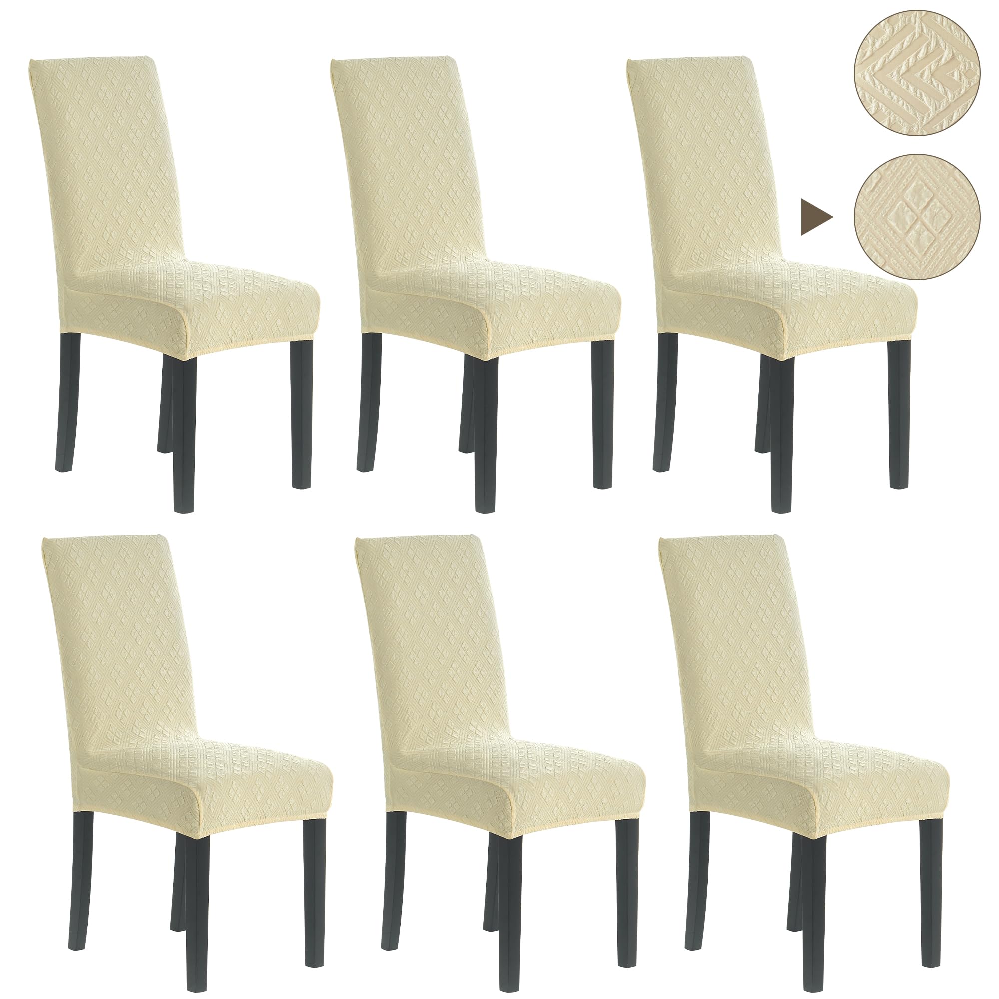 Premium 3D Textured Jacquard Dining Chair Covers Set of 6 - Heavy Duty Slipcovers for Home & Banquet Use - Washable Chair Protectors for Medium Size Chairs - Perfect for Everyday Dining, Parties & Restaurant Decor