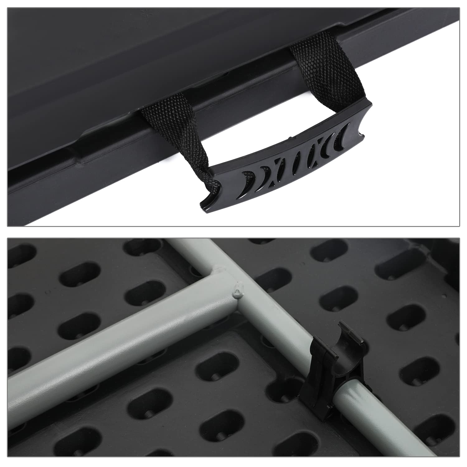 MoNiBloom 8Ft Folding Heavy Duty Utility Table - Indoor Outdoor Portable Plastic Table with Steel Legs & Handle for Wedding, Event, Picnic, Camping, BBQ - Black (Perfect for Parties, Tailgating & Home Use)