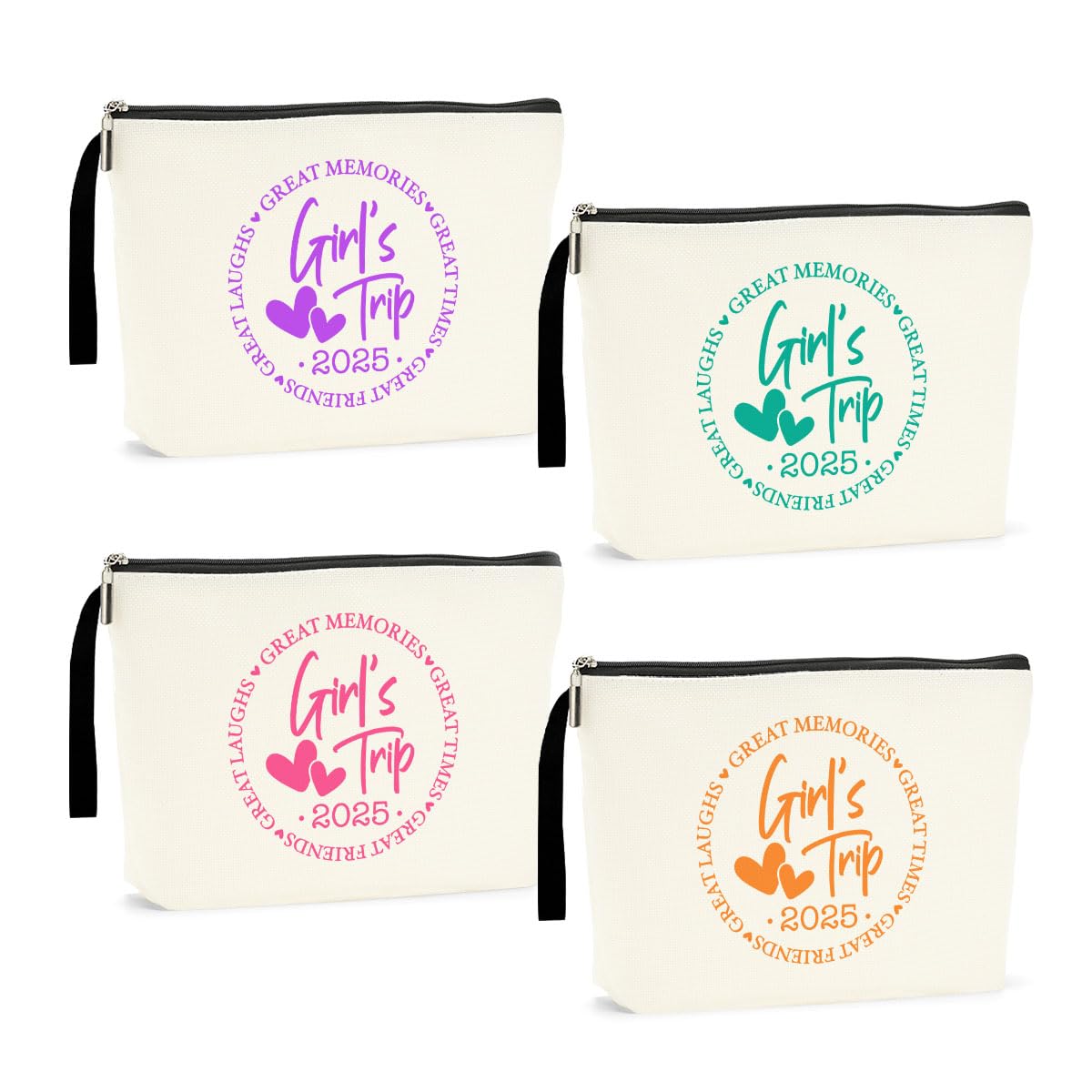 4Pcs Girls Weekend Travel Makeup Bags - Cute Cosmetic Zipper Pouches for Women, Bridesmaids & Bachelorette Parties | Perfect Friendship Gifts, Wedding Favors & Vacation Essentials (2025 Collection) - Ideal for Beach Trips, Spa Days & Girls Getaways