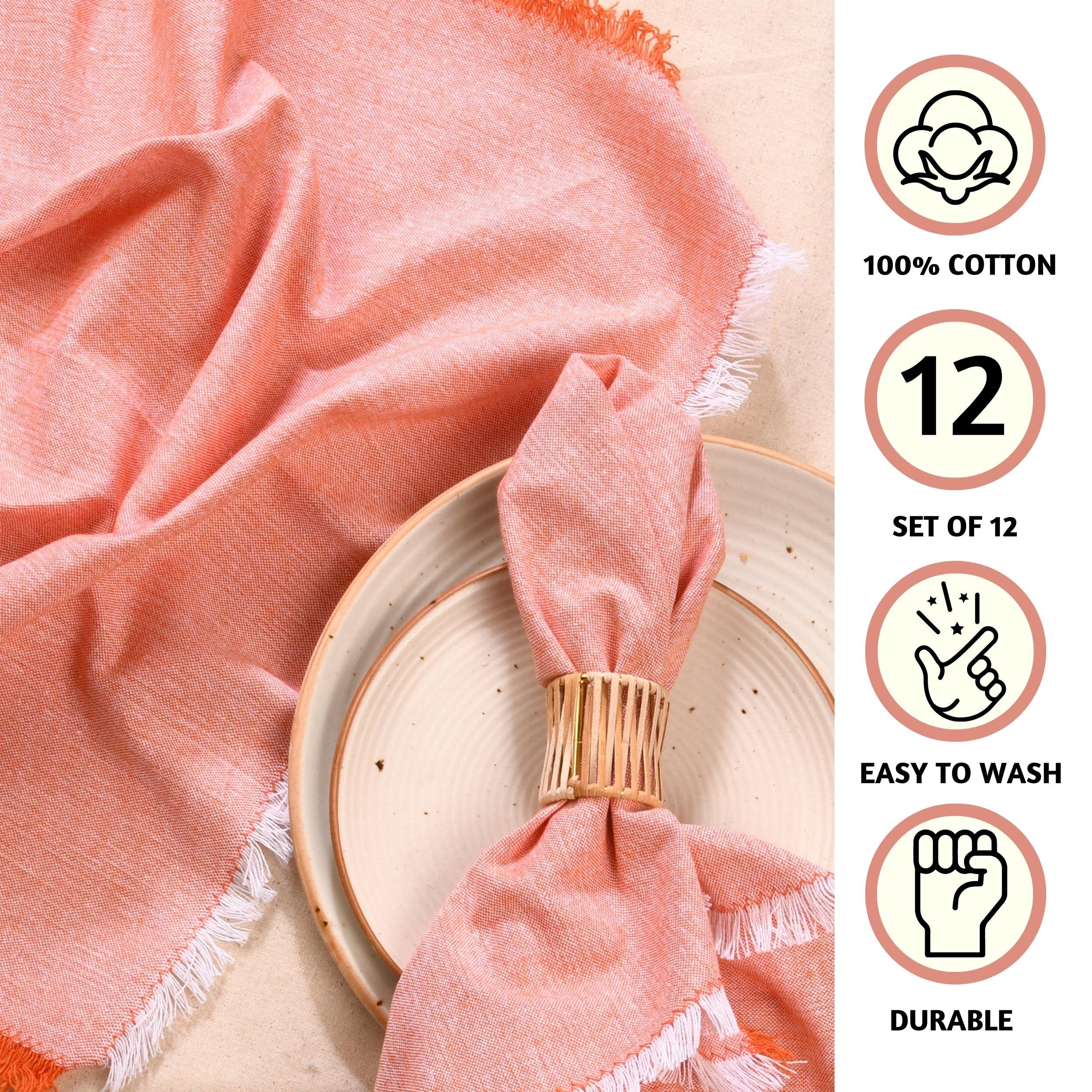 Folkulture 12-Pack Orange Cotton Cloth Napkins - Reusable & Washable Linen Table Napkins for Dining Decor, Dinner Parties, and Summer Gatherings | Eco-Friendly Napkin Set for Home & Restaurant Use