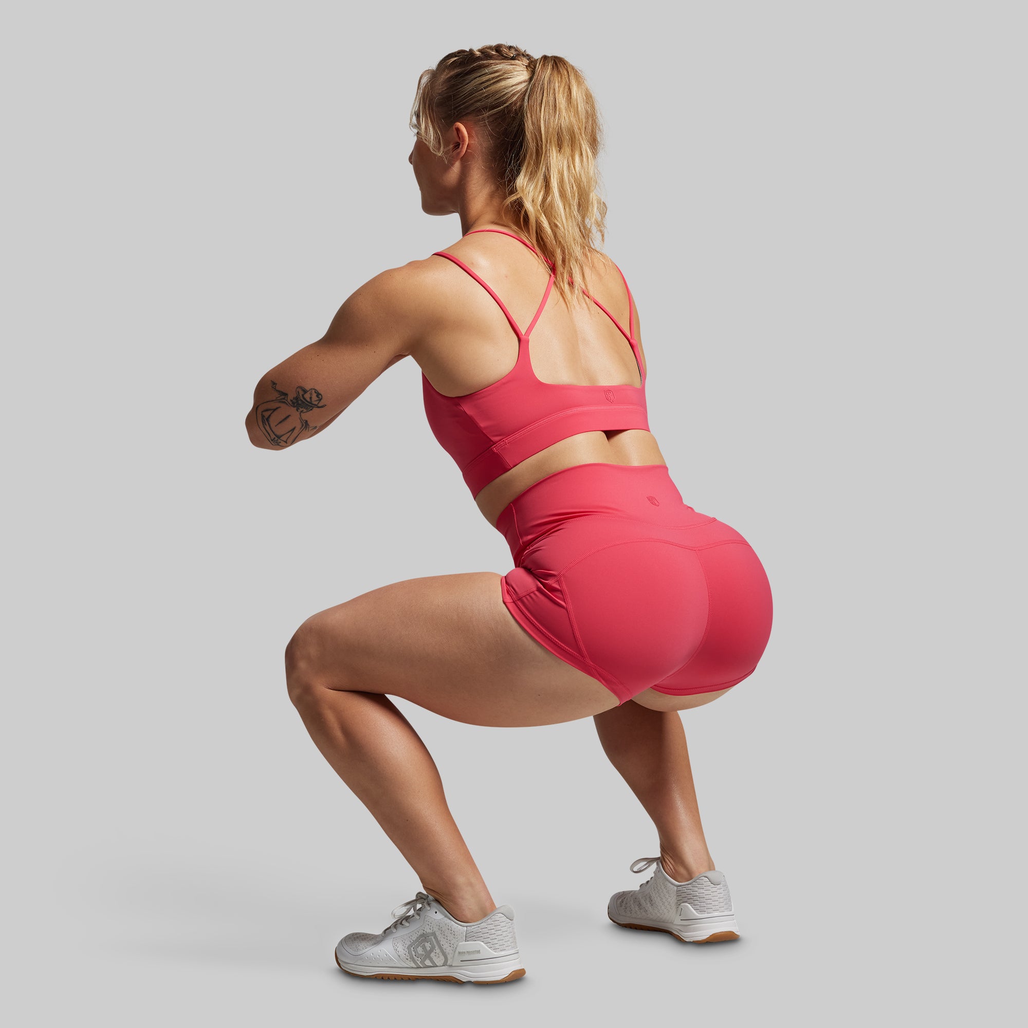 Women's Booty Shorts Set - High Waisted Workout Shorts & Crop Top (Watermelon Color) | Gym, Yoga, Running, Summer Outfits