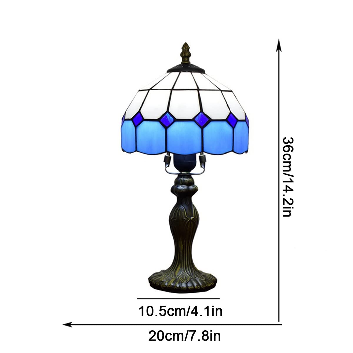 Blue Mediterranean Tiffany Style Desk Lamp - 14.2 Inch Handmade Stained Glass Shade with Resin Base - Perfect for Living Room, Bedside, Coffee Bar & Home Decor