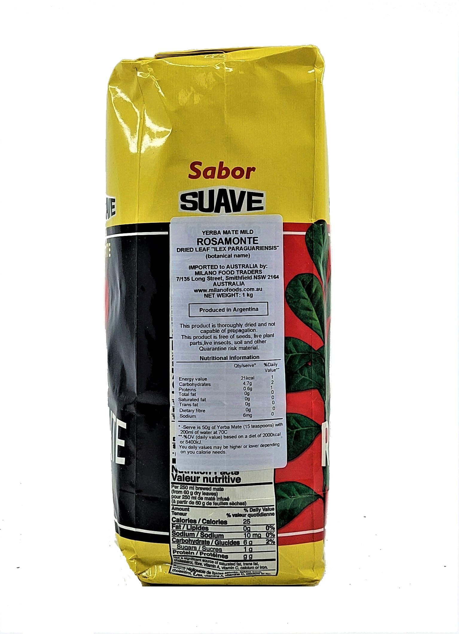 Organic Yerba Mate Rosamonte Suave - Premium Loose Leaf Herbal Tea (2.2 Lbs) for Energy Boost & Focus | Perfect for Morning Rituals, Workouts & Study Sessions