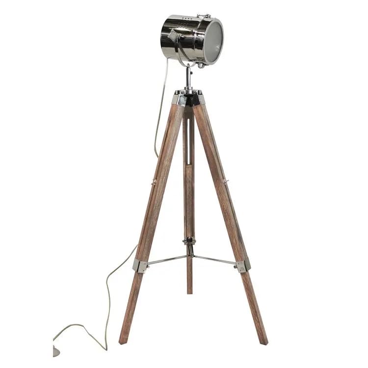 NauticalMart Adjustable Tripod Spotlight Floor Lamp - 360° Swivel Head, 3-Level Brightness, Modern Industrial Design for Living Room, Bedroom, or Office Lighting