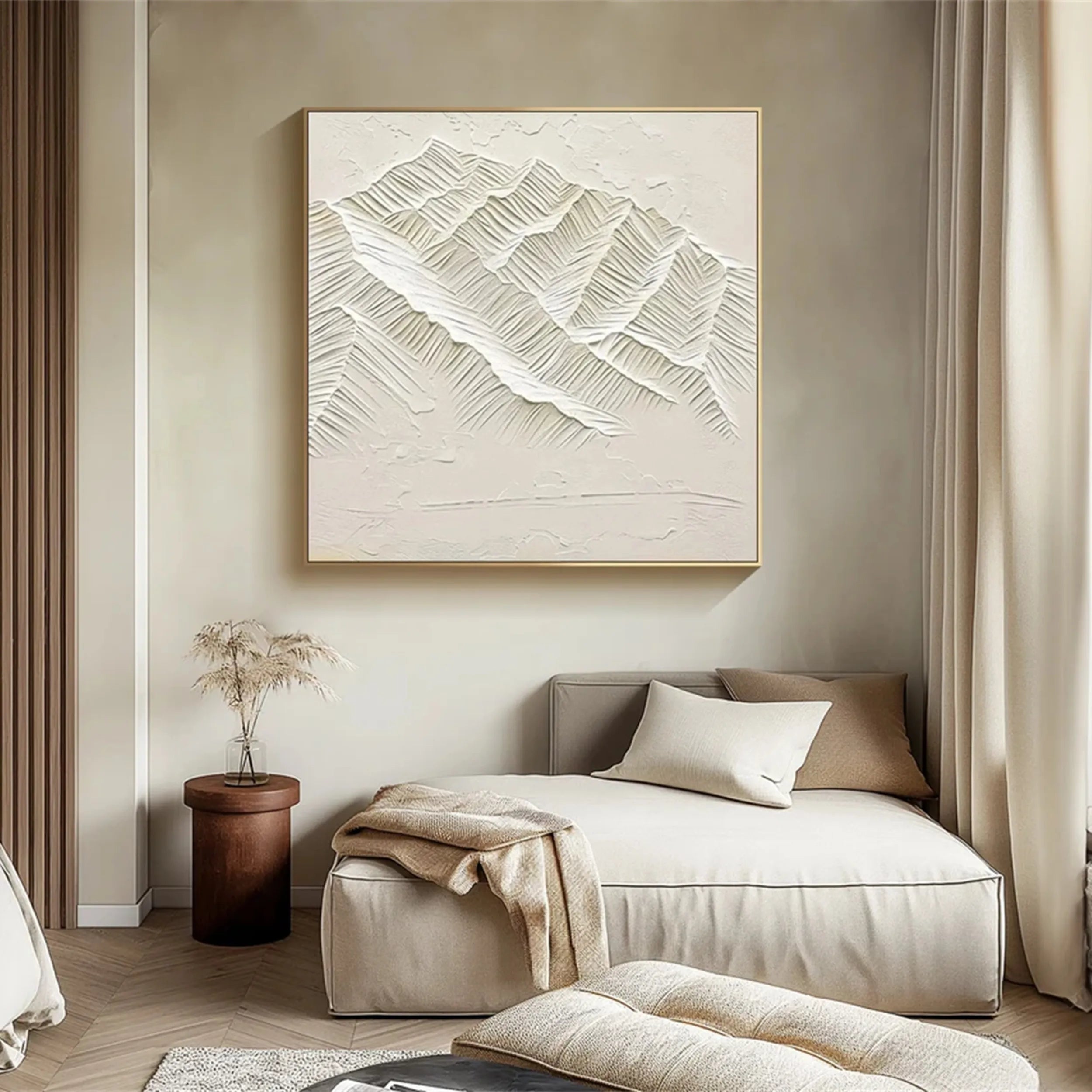 Minimalist Beige Textured Wall Art - Modern Abstract Canvas Painting for Living Room, Bedroom & Office Decor #MM262