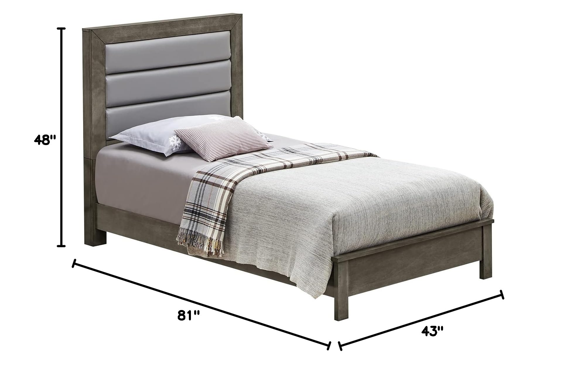 Glory Furniture Burlington Twin Panel Bed in Gray - Modern Wooden Twin Size Bed Frame for Kids & Teens - Perfect for Bedrooms, Guest Rooms & Dormitories