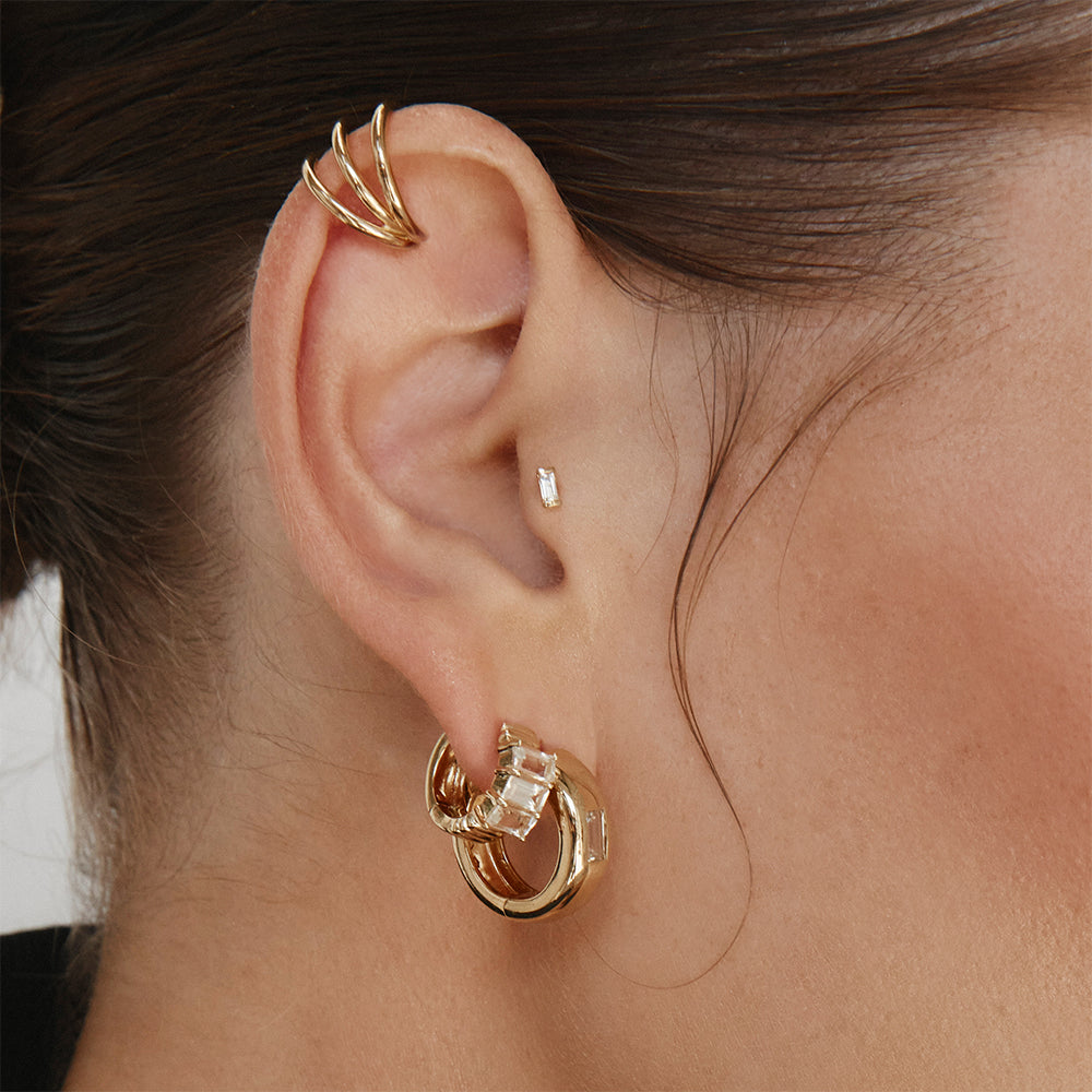 Gold Triple Band Single Ear Cuff - Elegant Cartilage Earring for Women - Perfect for Parties, Weddings & Everyday Wear