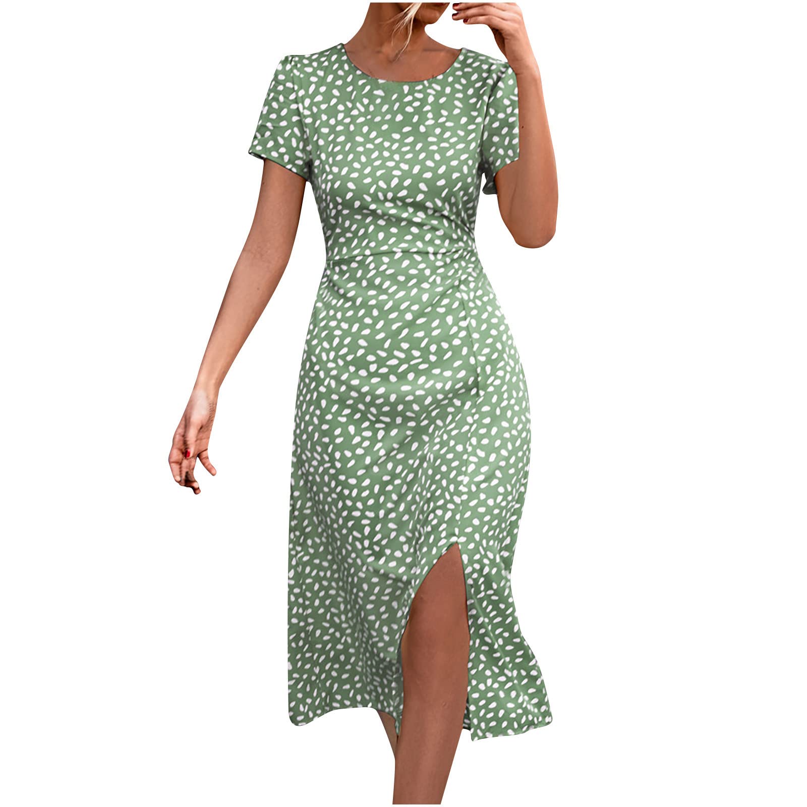2022 Women's Summer Casual Backless Print Split Short Sleeve Dress - Sexy Scoop Neck T-Shirt Dress for Beach, Party & Vacation | Flowy Short Sleeve Collared Dress