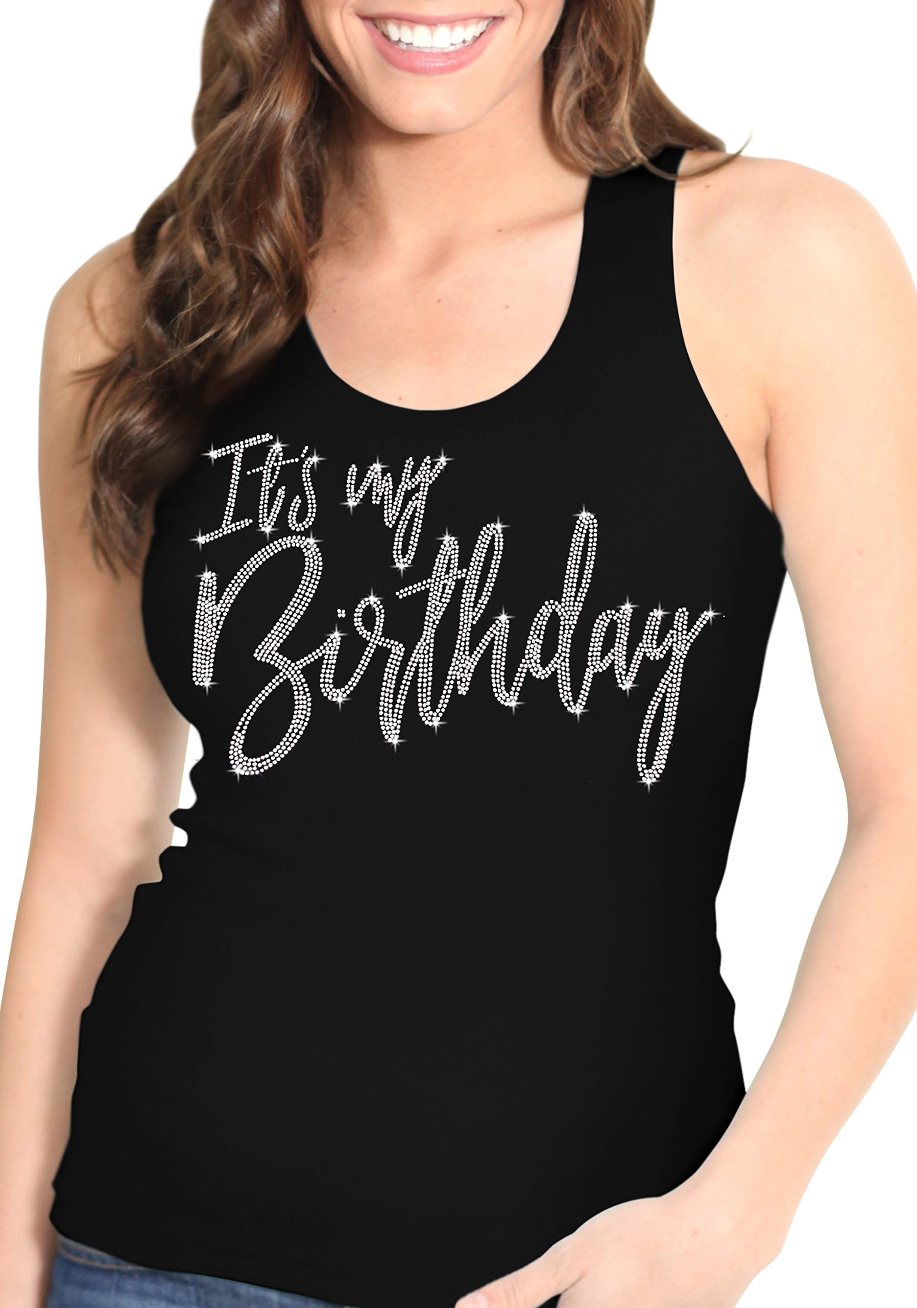 Sparkling Rhinestone Birthday Tank Top for Women - Crystal Embellished 'It's My Birthday' Party Shirt - Birthday Squad Outfit for Girls Night Out & Special Celebrations