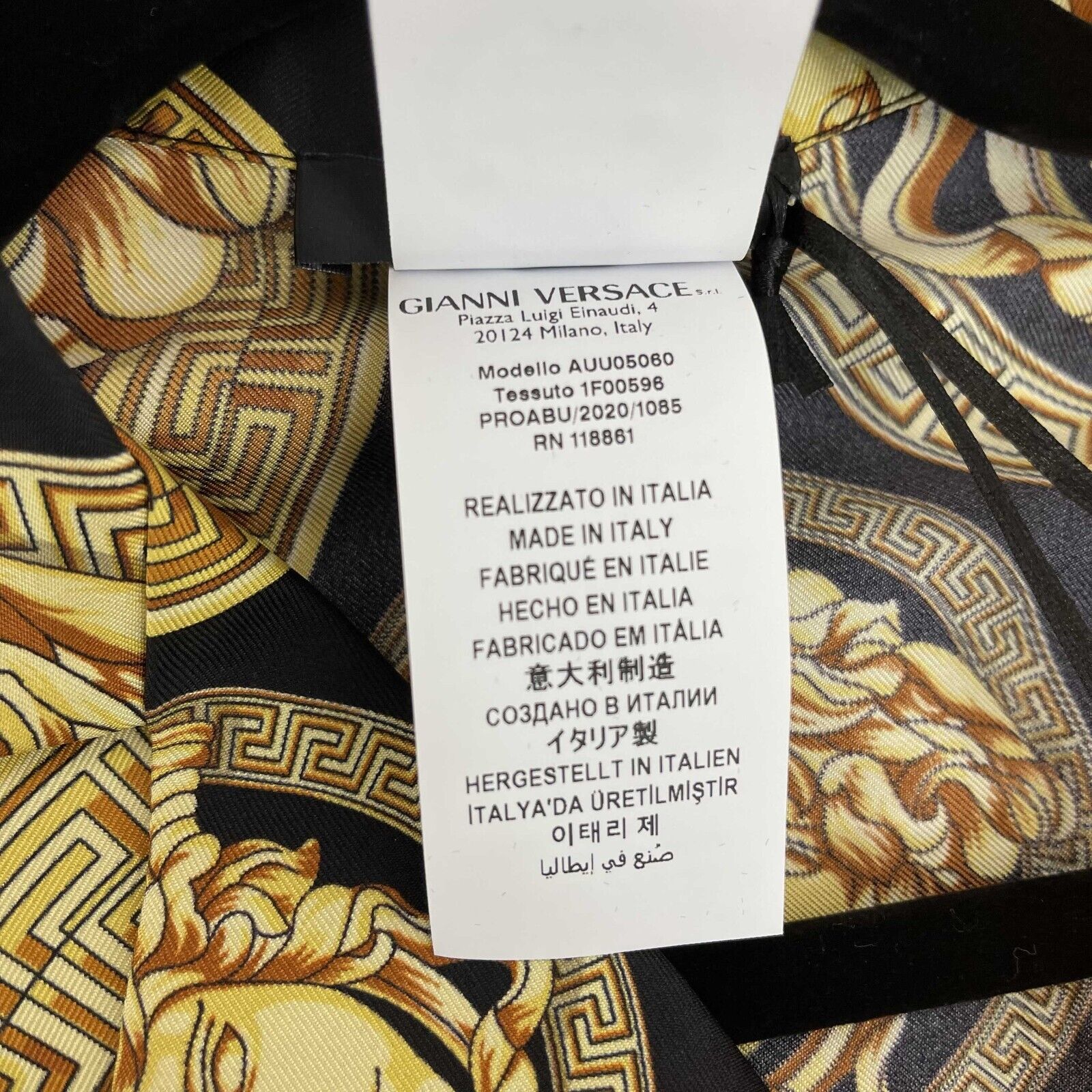 Versace Medusa Amplified Print Silk Pajama Shirt for Men - Black & Yellow Luxury Sleepwear - Size 3 / L - Perfect for Lounging, Gifts & Special Occasions