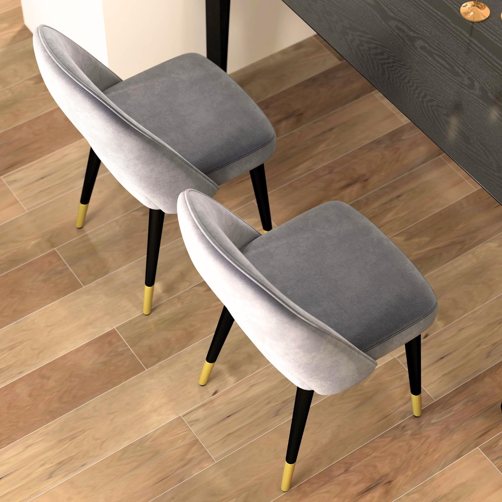 LukeAlon Classic Velvet Dining Chairs Set of 4 - Mid Century Modern Upholstered Armless Side Chairs with Open Back & Metal Legs for Kitchen, Dining Room - Soft Grey Velvet - Perfect for Home Decor, Entertaining & Small Space Dining