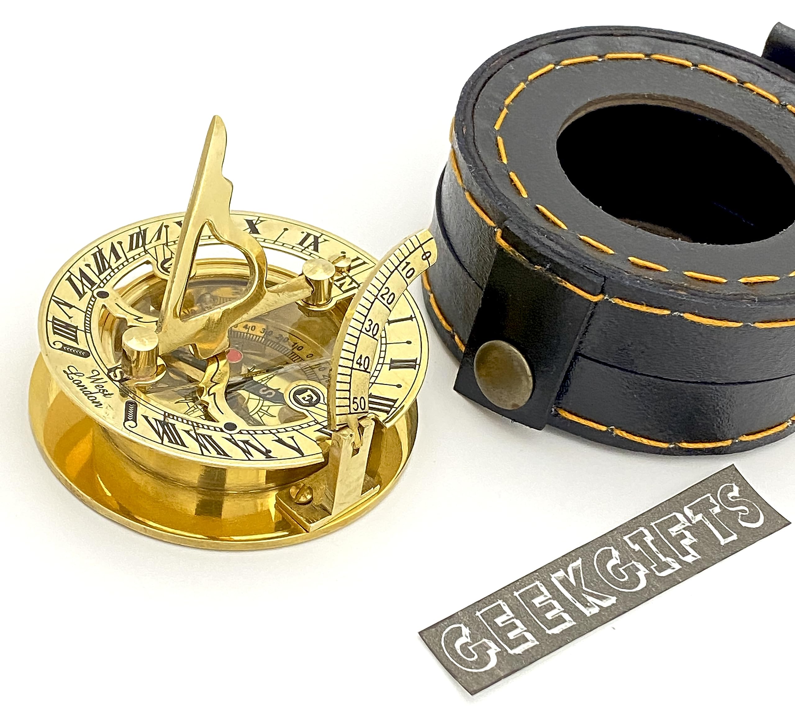 Vintage Brass Sundial Compass with Genuine Leather Case - Nautical Navigation Tool for Men, Unique Gift for Dad, Boyfriend & Adventurers - Perfect for Outdoor Exploration, Hiking & Travel Accessories