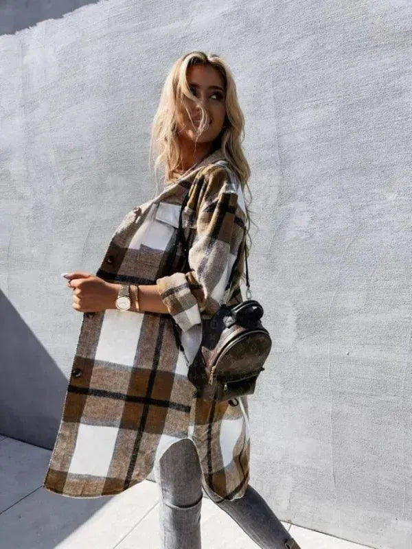 Stylish Women's Plaid Loose Shirt Jacket - Casual Long Sleeve Button Down Top for Fall & Spring - Perfect for Layering, Outdoor Activities and Office Wear