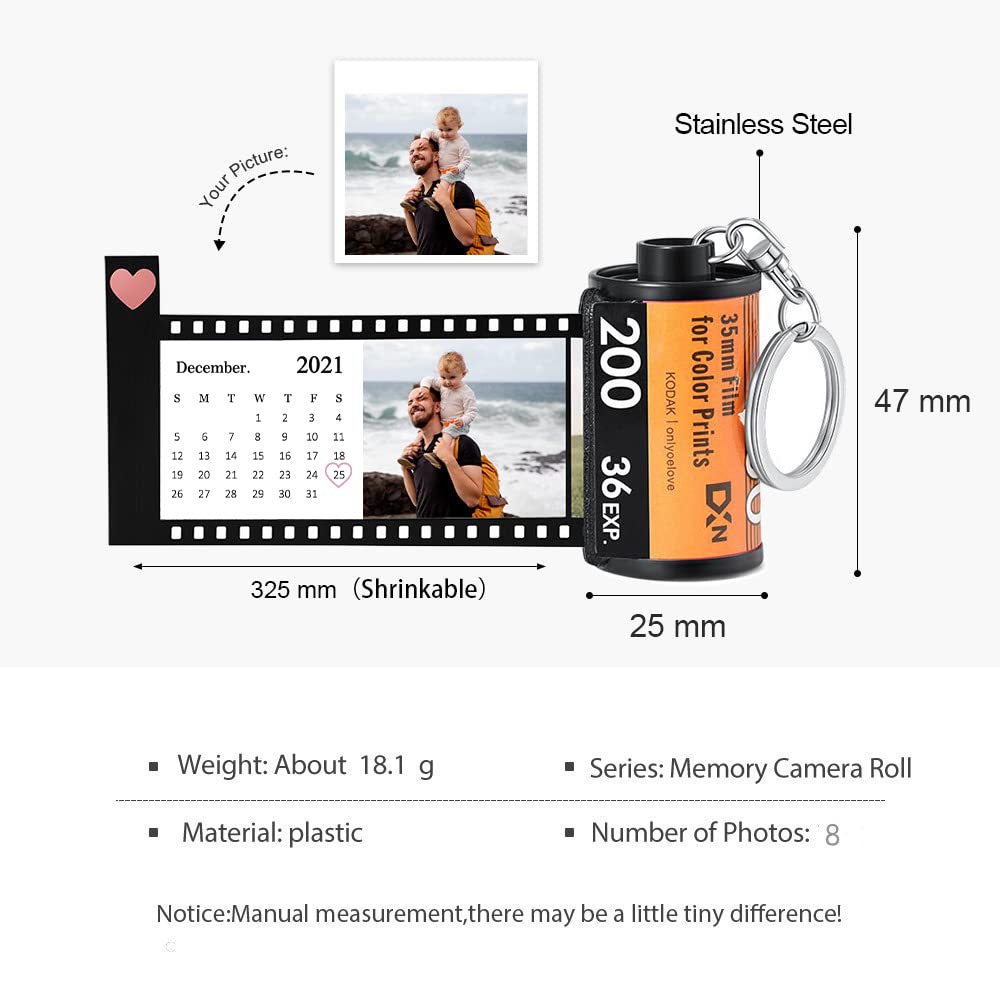 Personalized Camera Film Roll Keychain - Custom Photo Memory Keychain for Travel, Gifts & Keepsakes | Wedding, Anniversary & Graduation Souvenirs