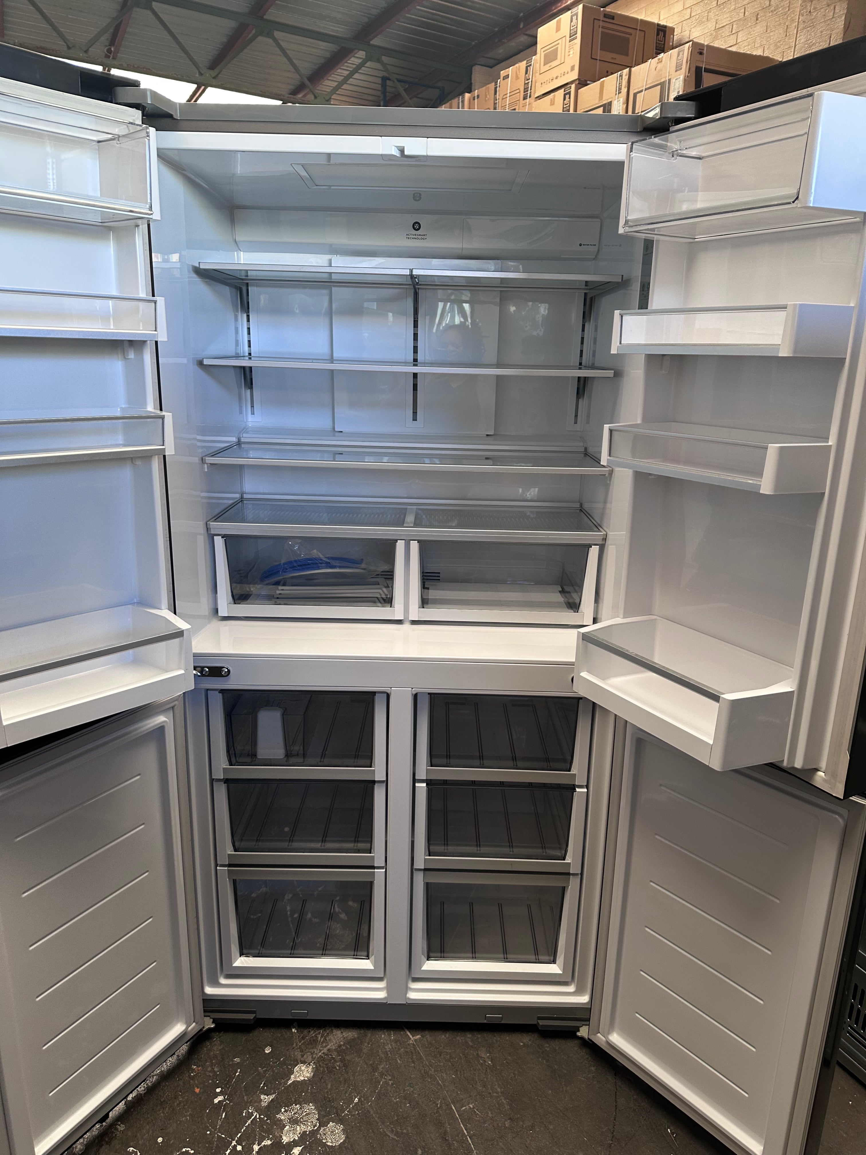 Fisher & Paykel Series 7 538L Quad Door Refrigerator with Ice and Water Dispenser - Black Stainless Steel (Model RF605QDUVB2) | Factory Second | Perfect for Large Families & Modern Kitchens