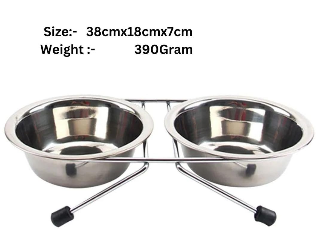 PSK PET MART Double Dog Cat Food and Water Bowls - Stainless Steel Feeder Dishes with Stand for Puppy & Kitten - Perfect for Home, Kitchen, or Outdoor Use