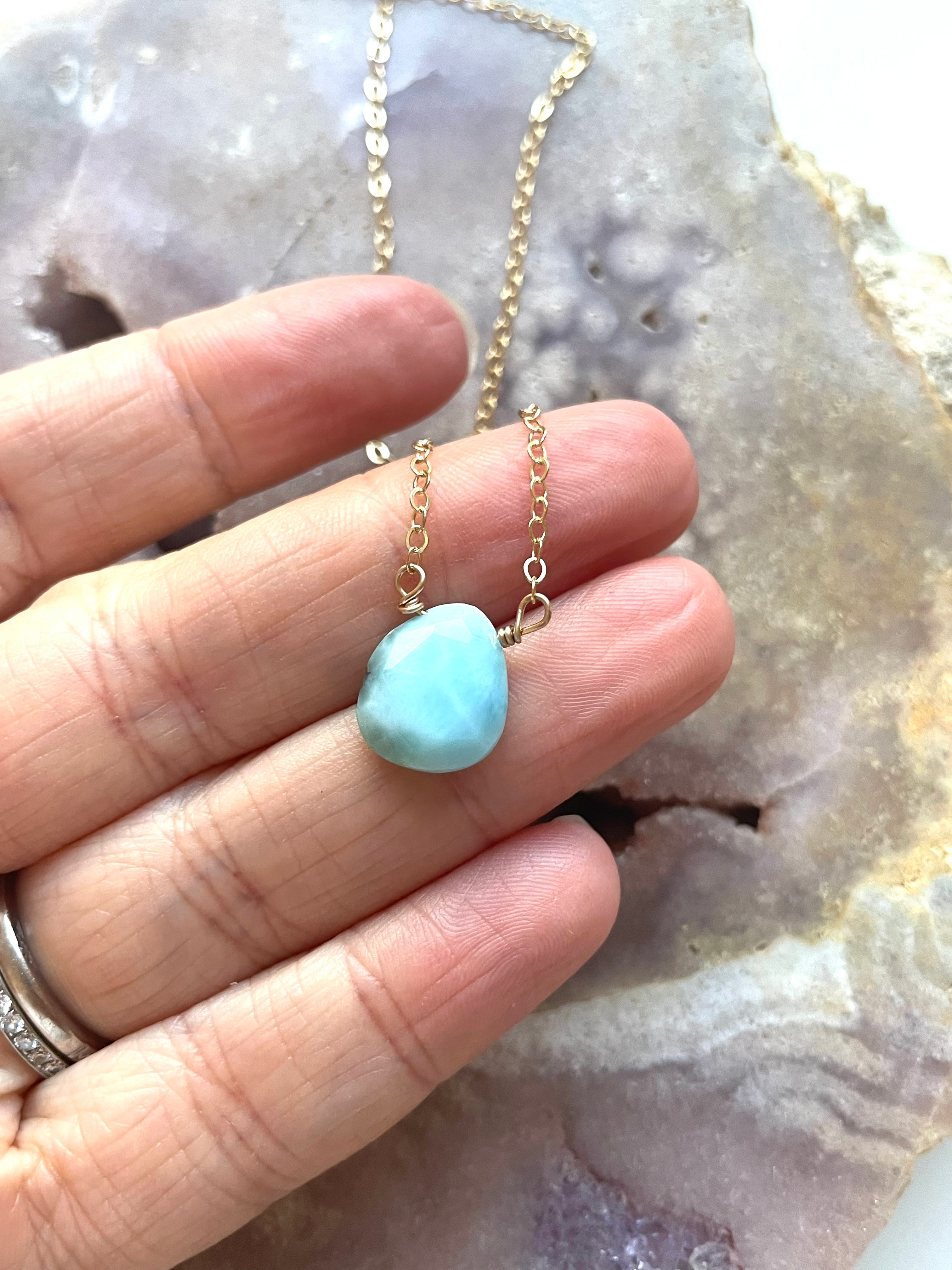 Larimar Pendant Necklace - Sterling Silver or Gold Filled - Perfect for Beach Vacation, Boho Jewelry & Gift Giving