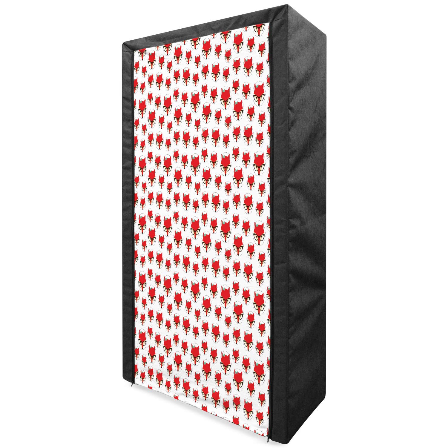 Ambesonne Fox Portable Fabric Wardrobe - 33.5 Inch Clothing Organizer with Shelves, Cartoon Hipster Lady Design in Mint Green Beige Red | Perfect for Bedroom, Closet & Dorm Storage
