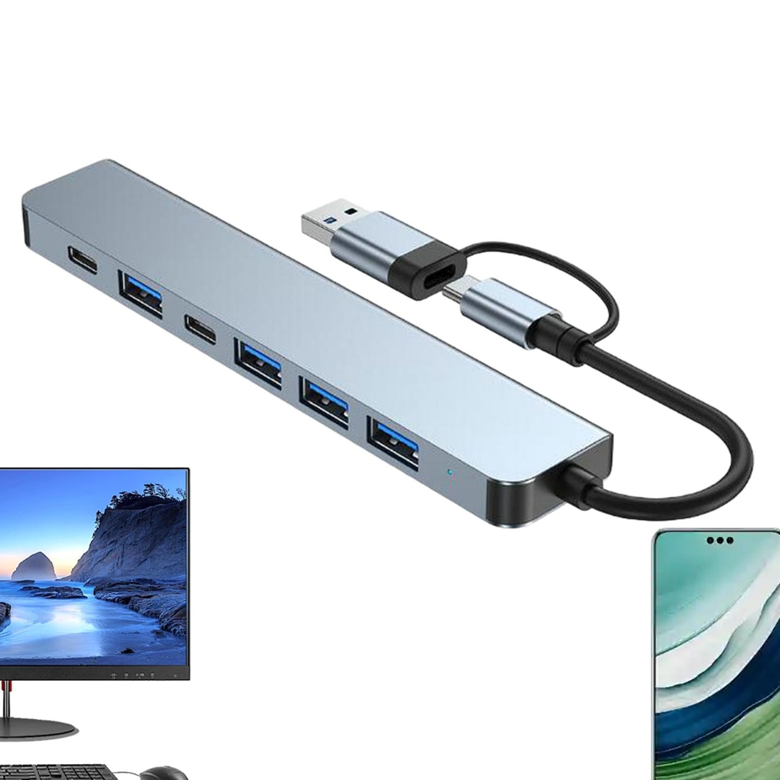Ruwshuuk 7-in-1 USB C Hub Adapter with 5Gbps High-Speed Data Transfer, USB 3.0 Ports, HDMI, SD/TF Card Reader - Compatible with MacBook Pro, iPad, Dell, HP, Lenovo Laptops & Tablets - Perfect for Home Office, Travel & Multi-Screen Workstations