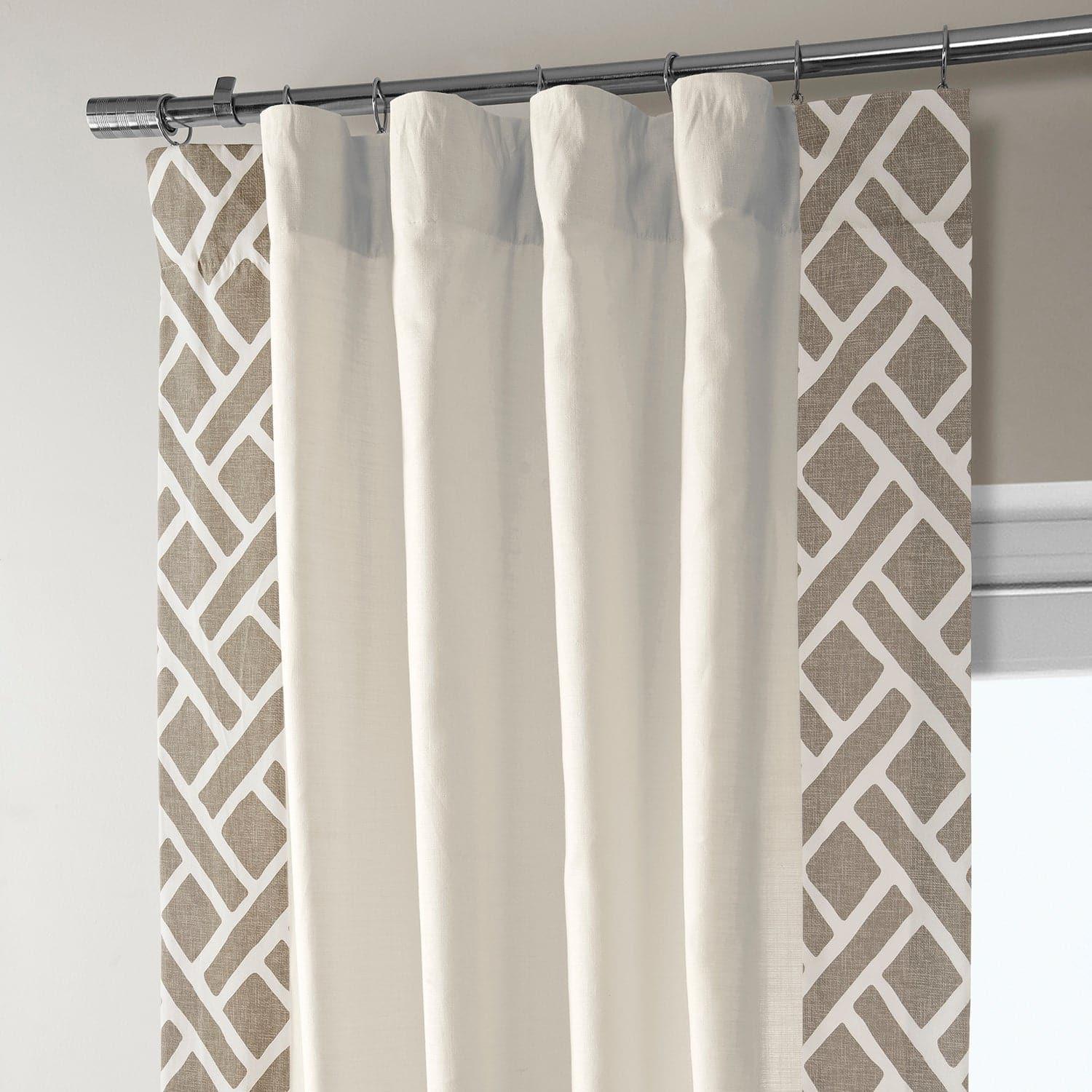 Martinique Taupe Bordered Cotton Curtains - Elegant Window Treatments for Living Room & Bedroom