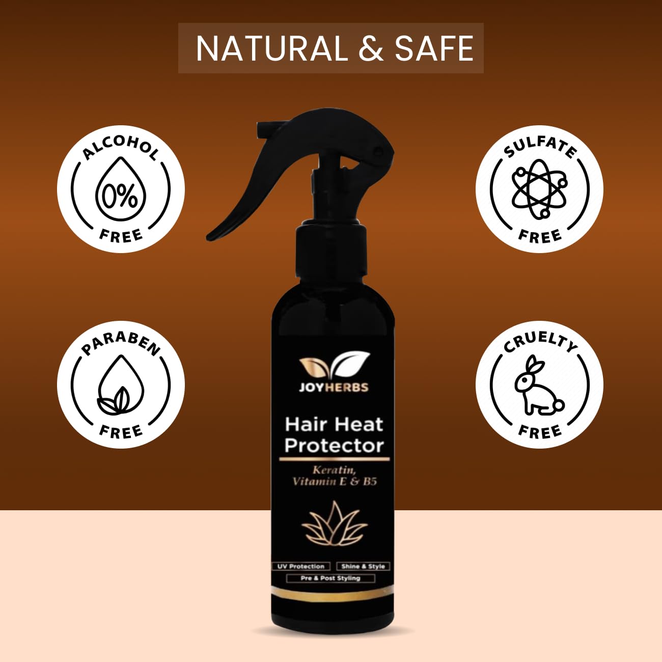 JOYHERBS Heat Protectant Spray for Hair Straightener & Styling - Sulfate Free, Paraben Free, 200ml - Prevents Heat Damage & Frizz for Smooth, Shiny Hair - Perfect for Daily Styling & Salon Use