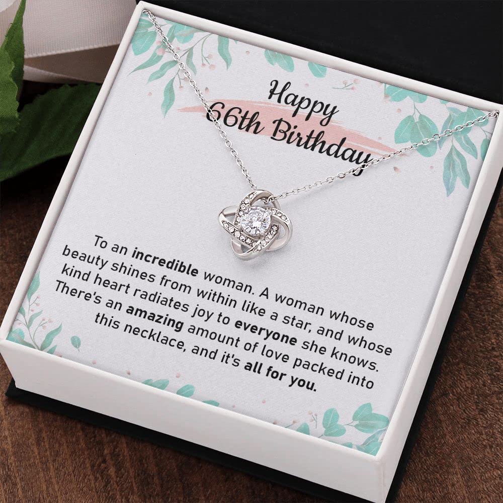 Happy 66th Birthday Jewelry for Women - Sterling Silver Love Knot Pendant Necklace with Meaningful Message Card & Gift Box | Thoughtful Birthday Gift for Grandma, Mom, Sister, Friend or Wife | Perfect for Milestone Celebrations, Anniversary Gifts & Special Occasions