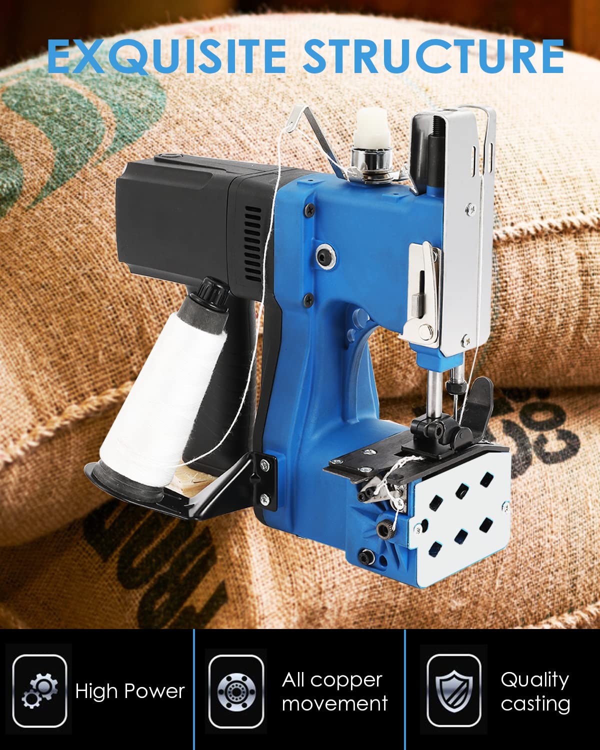 Hanchen Mini Electric Bag Closing Machine - 2.9KG Portable Bag Sewing Machine for Burlap, PP Woven & Kraft Paper Bags - Automatic Packing Machine with CE Certification (220V) - Perfect for Packaging Grains, Seeds, Coffee Beans & Agricultural Products