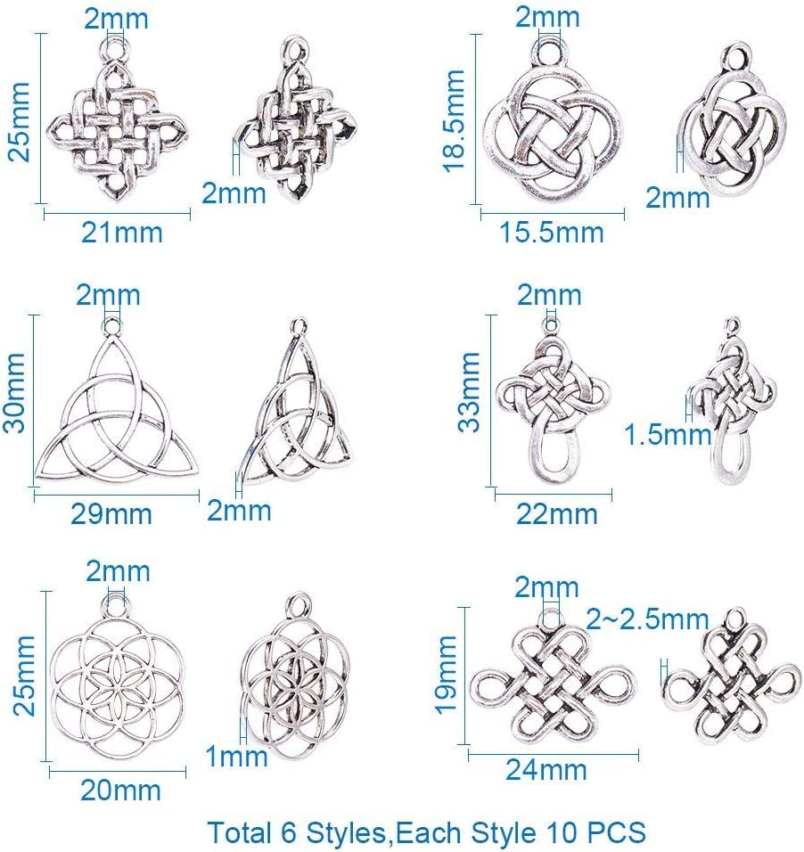 60pcs Celtic Knot Charms - 6 Styles Cross Pendants, Irish Traditional & Tibetan Alloy Charms for DIY Jewelry Making - Perfect for Bracelets, Necklaces, and Home Decor Gifts