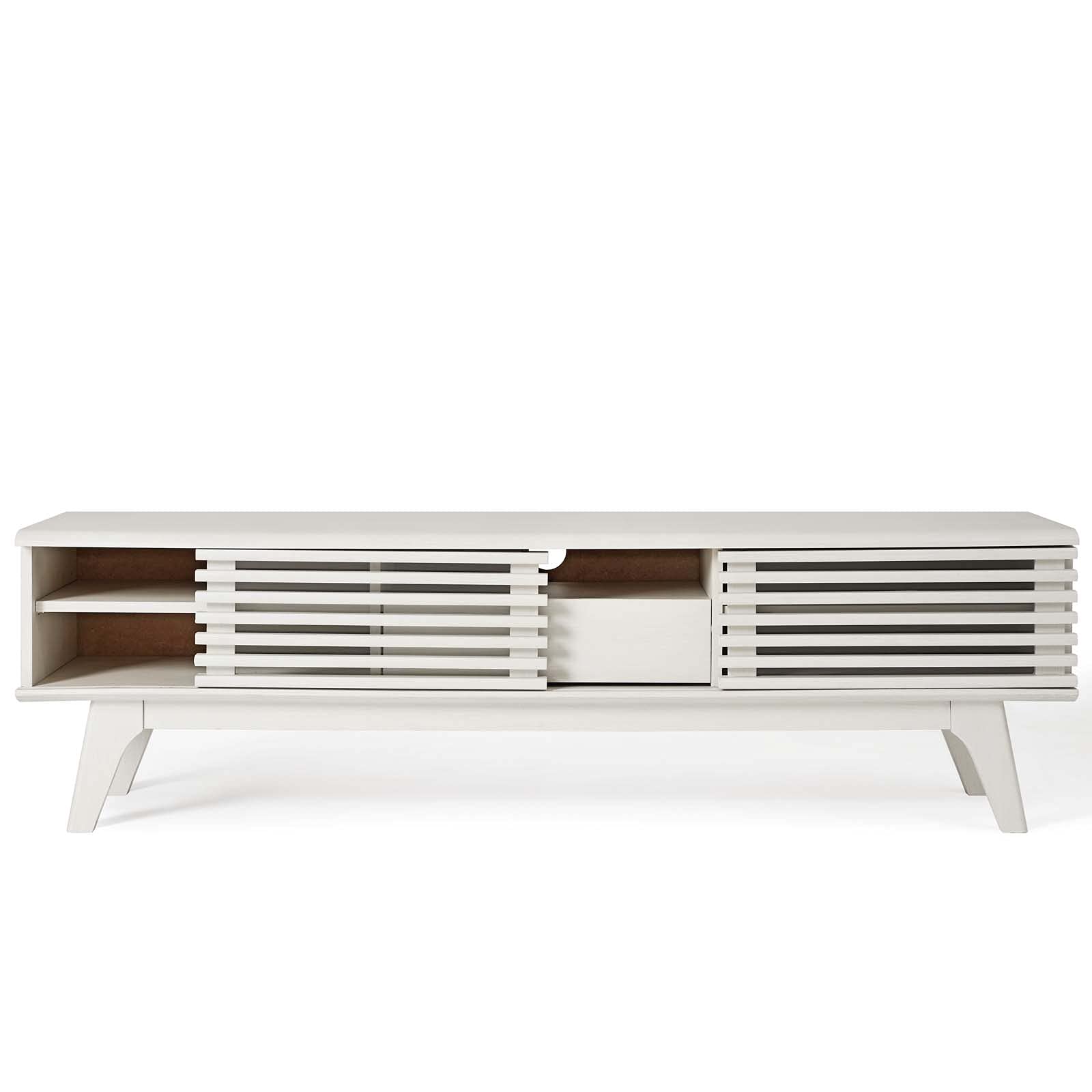 Modern White Wood TV Stand Console Table - Contemporary Media Entertainment Center for Living Room, Lounge, Hotel Lobby & Hospitality Spaces