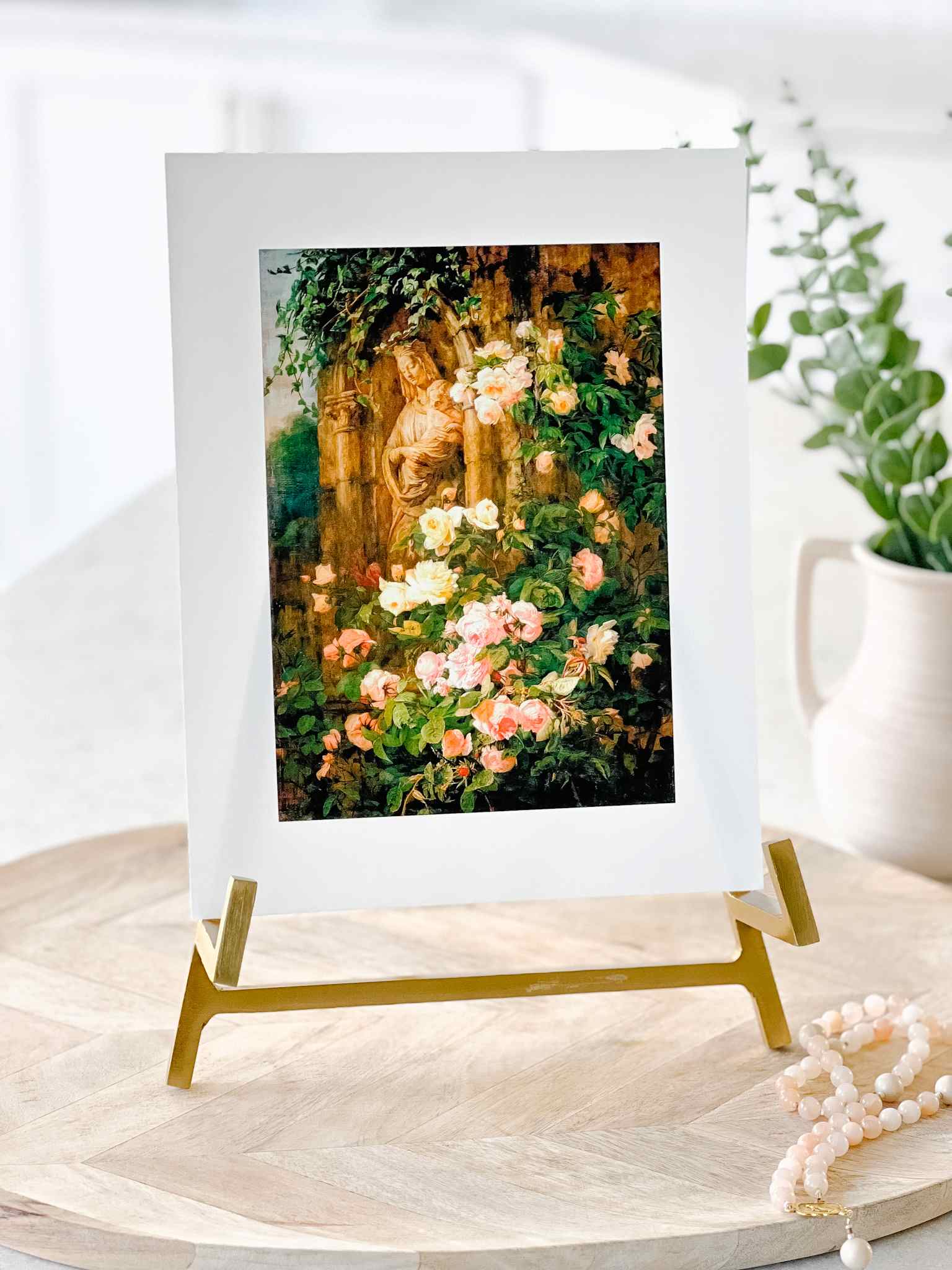 Our Lady of the Roses Wall Art Print - Religious Home Decor for Catholic Devotion & Prayer Room Inspiration