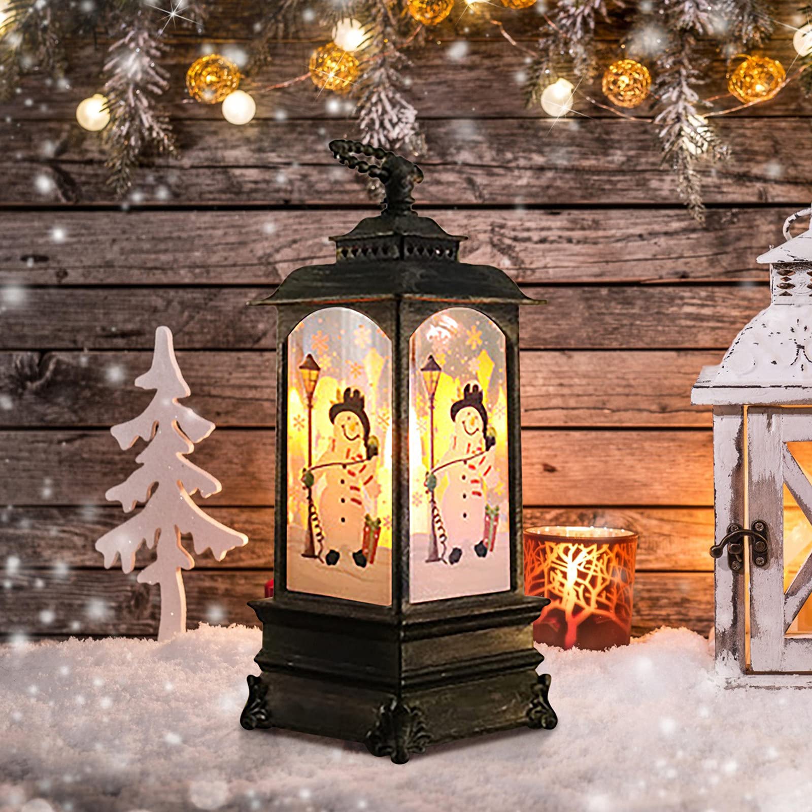 Christmas Lantern Candlestick Lamp - Vintage Snowman Night Light for Desktop, Tabletop & Holiday Decor - Xmas Ornament with Universal Design - Perfect for Home, Office & Christmas Party Decorations