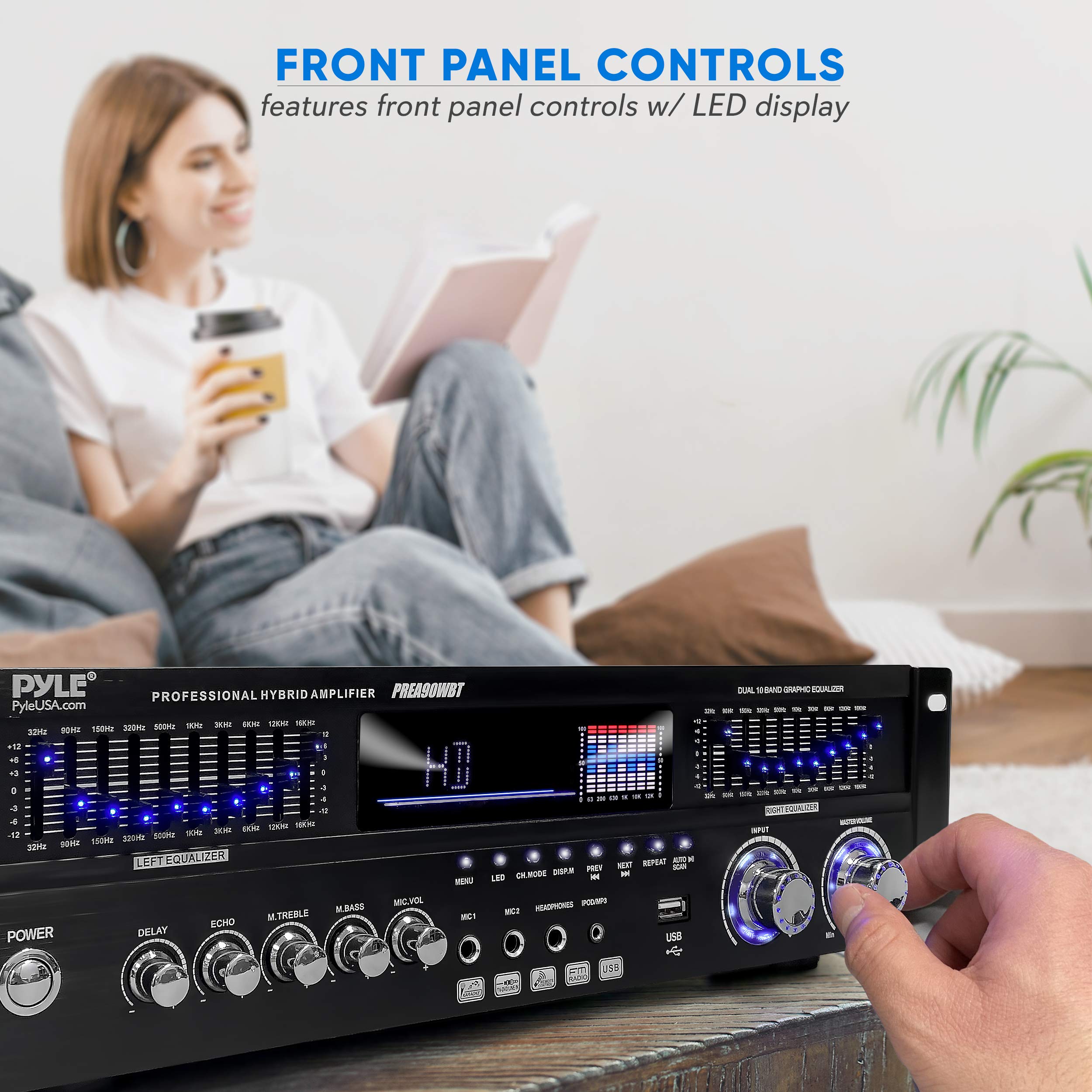 Pyle 6-Channel Bluetooth Hybrid Home Amplifier - 1600W Power Stereo Receiver w/Radio, USB, AUX, RCA, Mic, Optical & Coaxial Inputs - Perfect for Home Theater, DJ Setup & Live Sound Systems