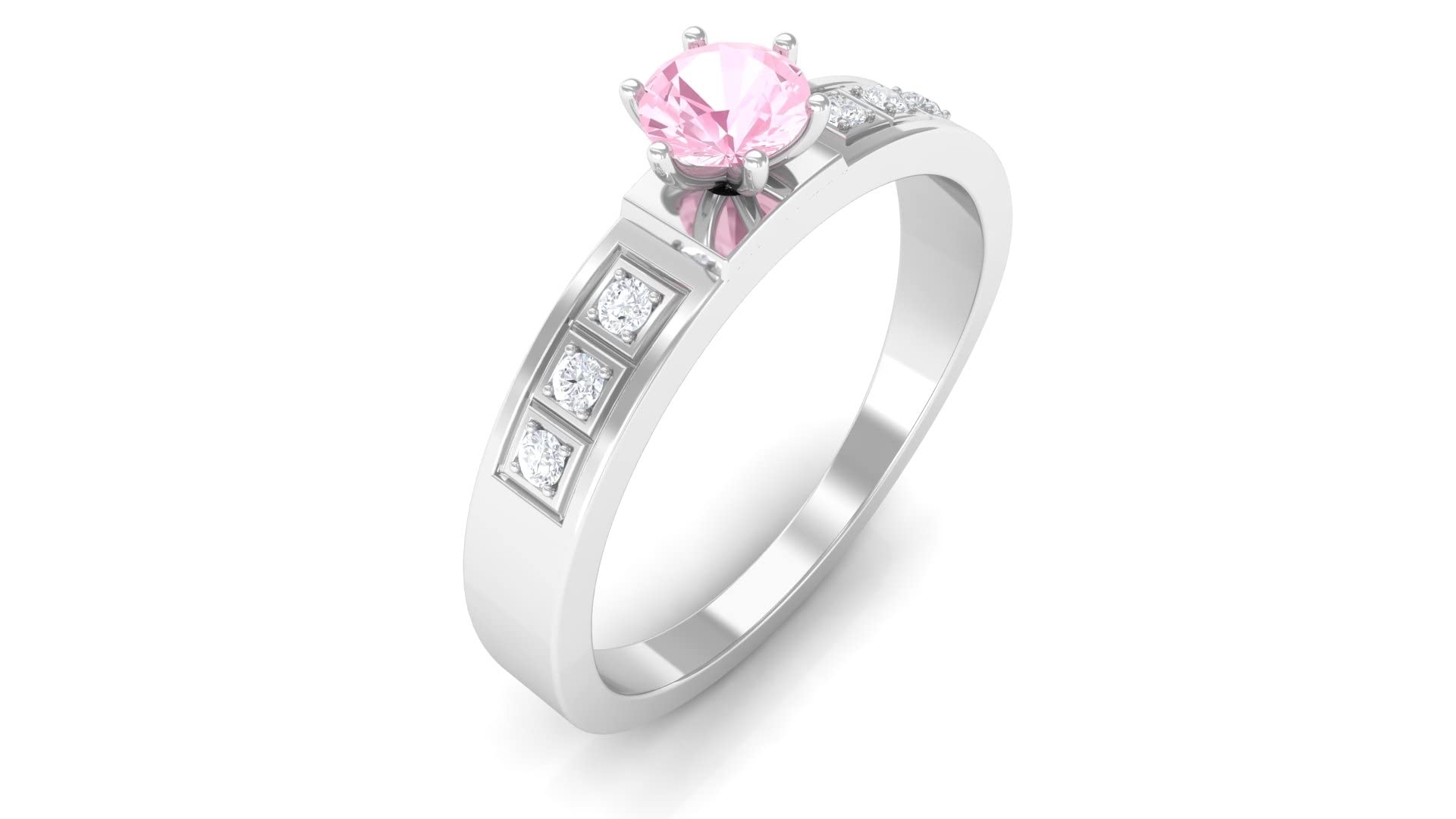 1/4 CT Rose Quartz Solitaire Band Ring with Diamond - 4MM Round Cut Rose Quartz Ring for Women - 14K Solid Gold Engagement Ring - Perfect for Valentine's Day, Anniversary & Wedding Gifts