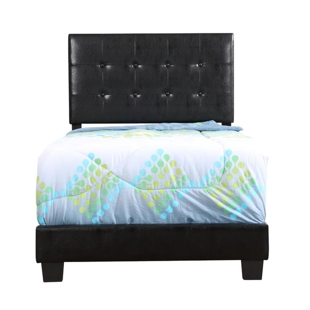 Glory Furniture Caldwell Faux Leather Twin Bed Frame - Black PU Leather Upholstered Platform Bed with Wooden Slats - Perfect for Kids Rooms, Guest Bedrooms & Small Spaces