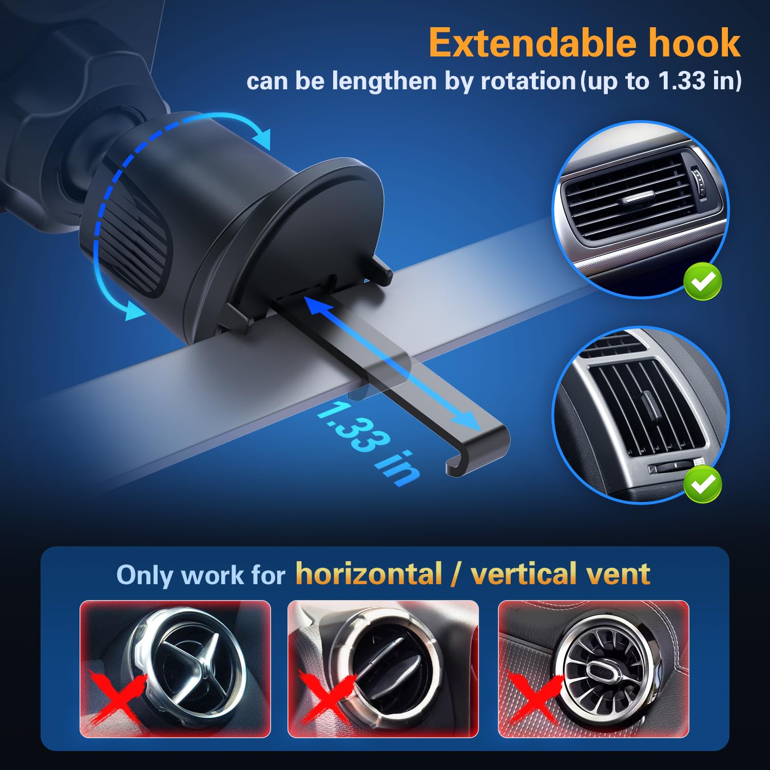 Pop-Tech Car Vent Phone Mount - Universal Air Vent Clip Holder for MagSafe Wallet, iPhone & Samsung - Sticky Adhesive Phone Stand for Hands-Free Driving & Navigation