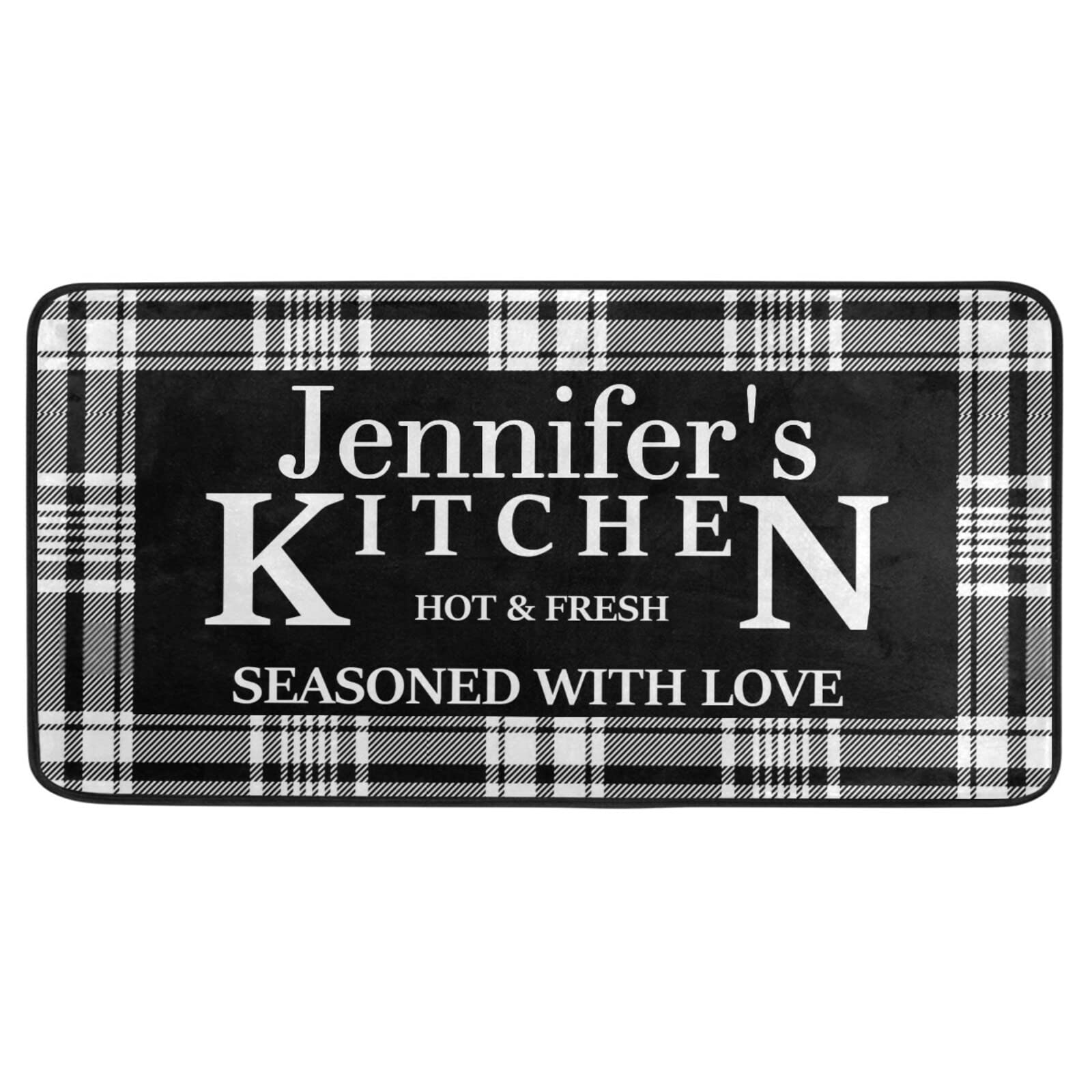 Custom White Buffalo Plaid Kitchen Rugs - Non-Slip Cushioned Floor Mats for Kitchen, Bathroom & Laundry Room - Anti-Fatigue Standing Mat (39x20 Inches) - Perfect for Home Decor & Comfortable Cooking